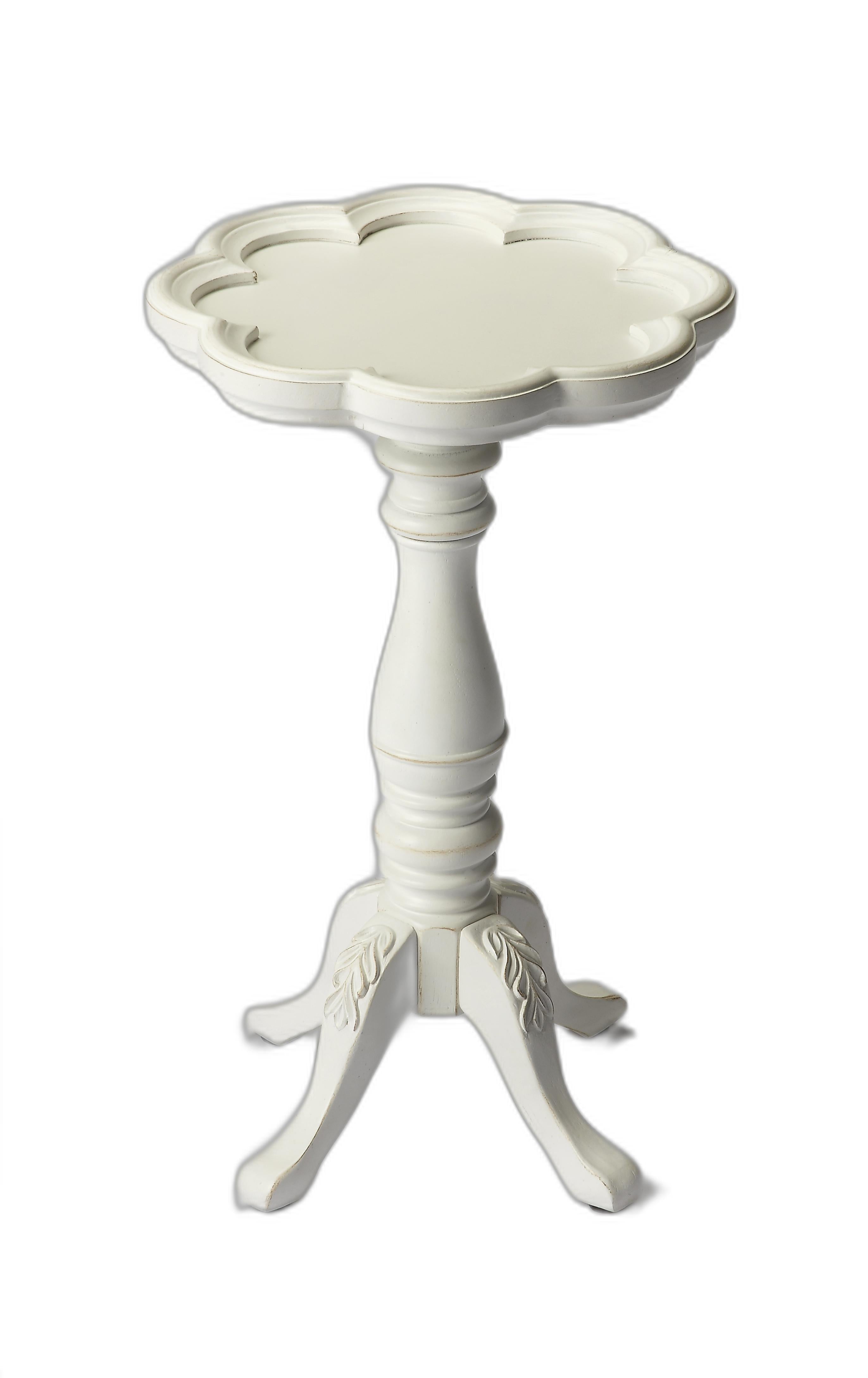 20" Cottage White Wood Floral Top End Table Default Title