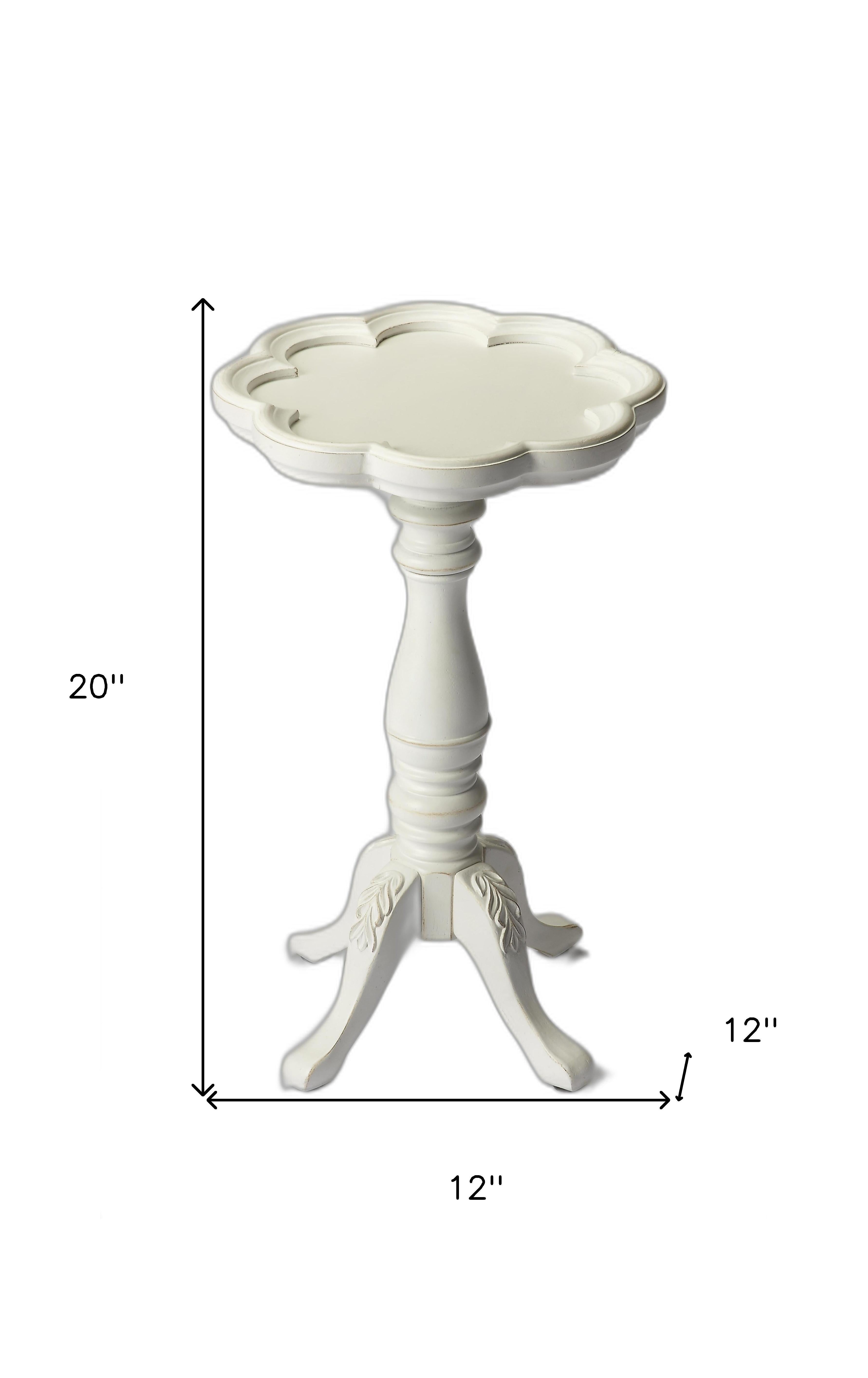 20" Cottage White Wood Floral Top End Table Default Title