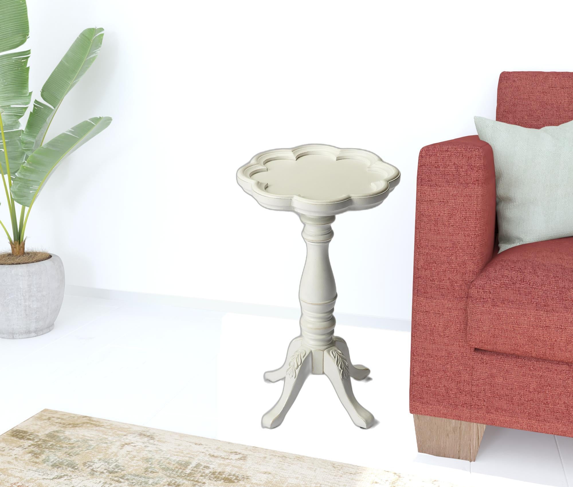 20" Cottage White Wood Floral Top End Table Default Title