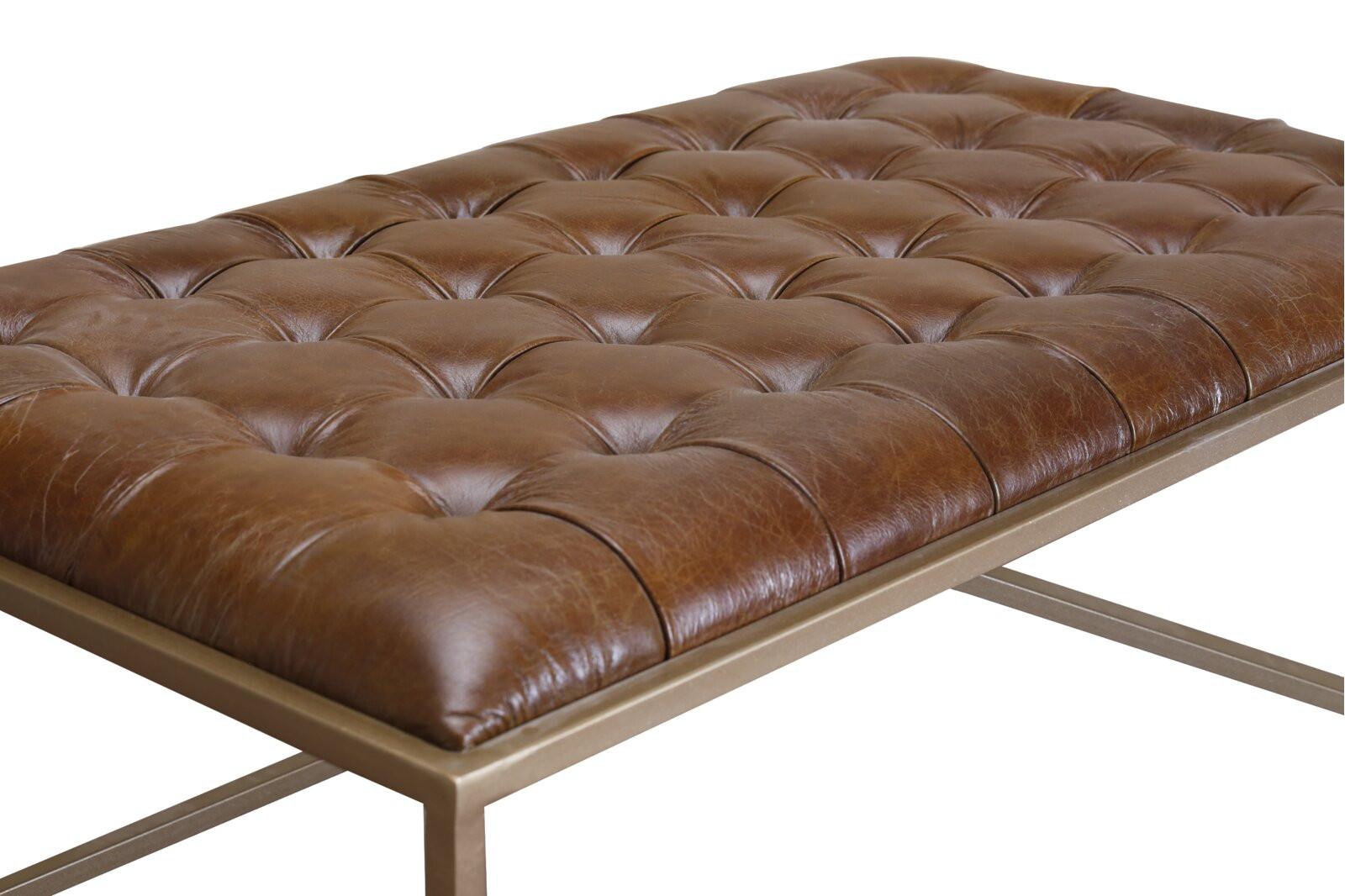 48” Brown Genuine Tufted Leather and Iron Coffee Table