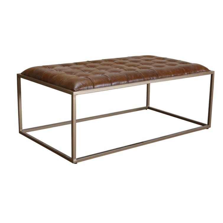 48” Brown Genuine Tufted Leather and Iron Coffee Table