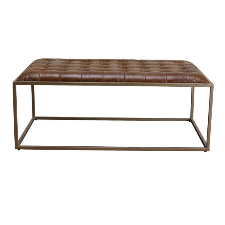 48” Brown Genuine Tufted Leather and Iron Coffee Table