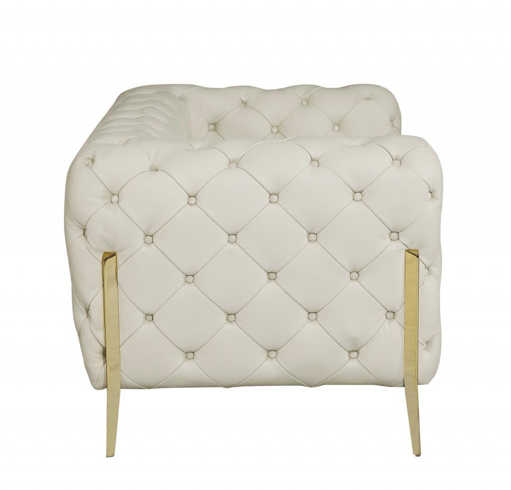 Glam Beige and Gold Tufted Leather Armchair