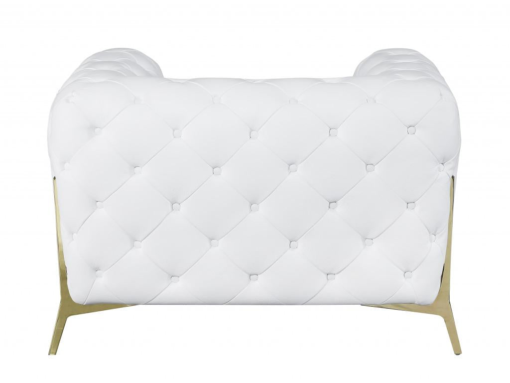 Glam White and Gold Tufted Leather Armchair