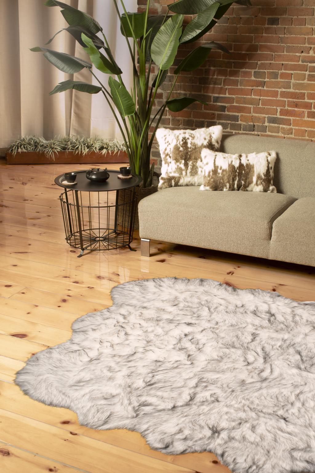 5' X 6' Grey Ombre Faux Sheepskin Non Skid Area Rug Default Title