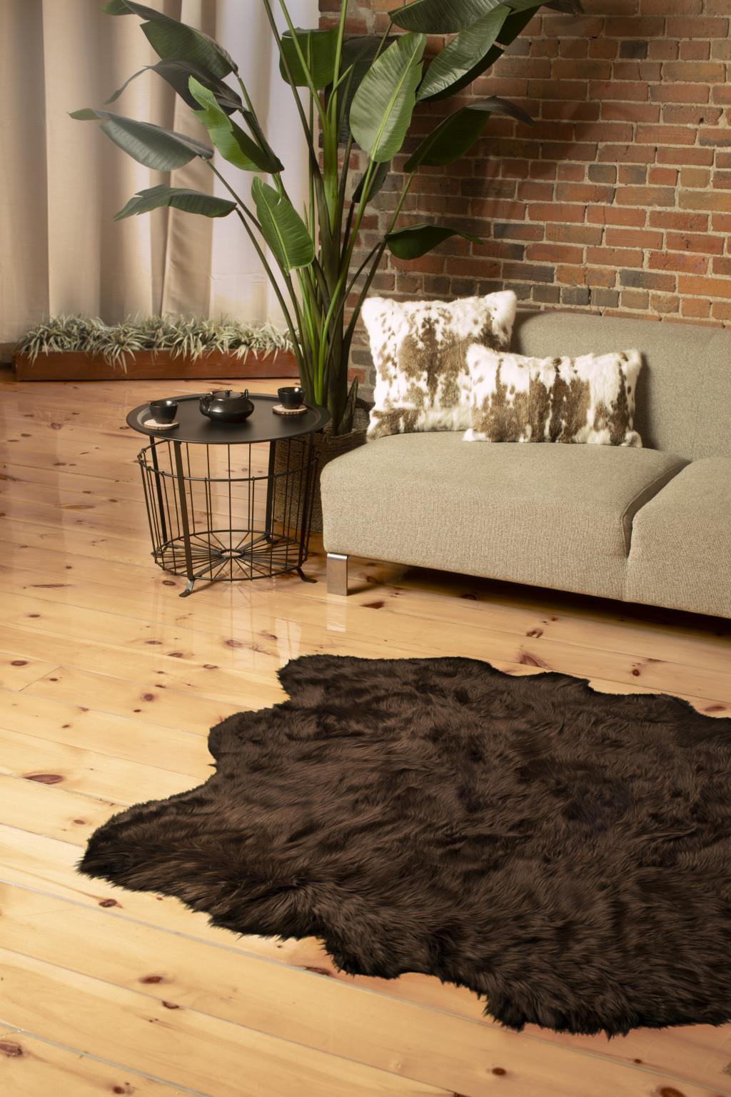 5' X 6' Chocolate Faux Sheepskin Non Skid Area Rug Default Title