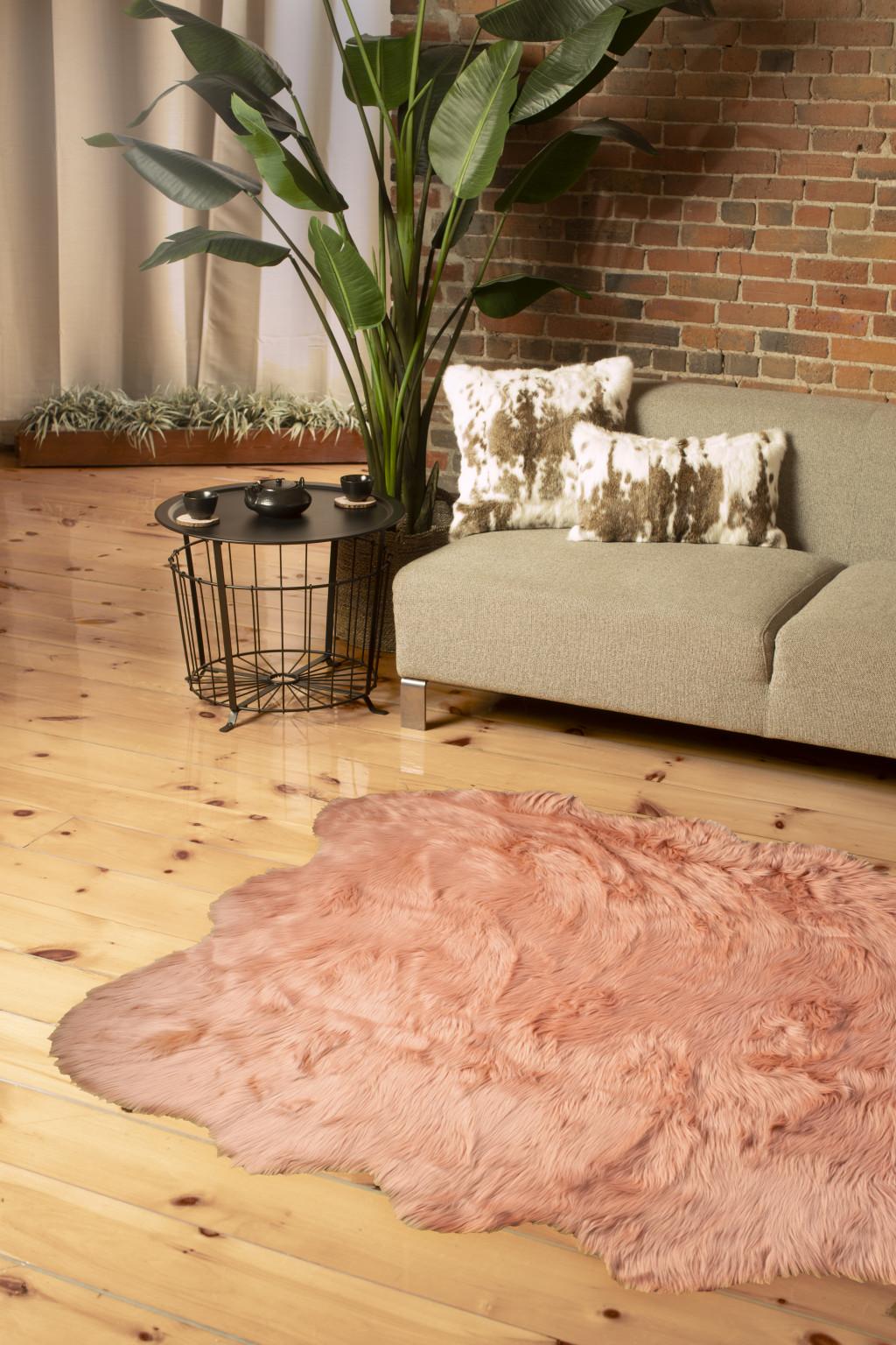 5' X 6' Rose Pink Faux Sheepskin Non Skid Area Rug Default Title