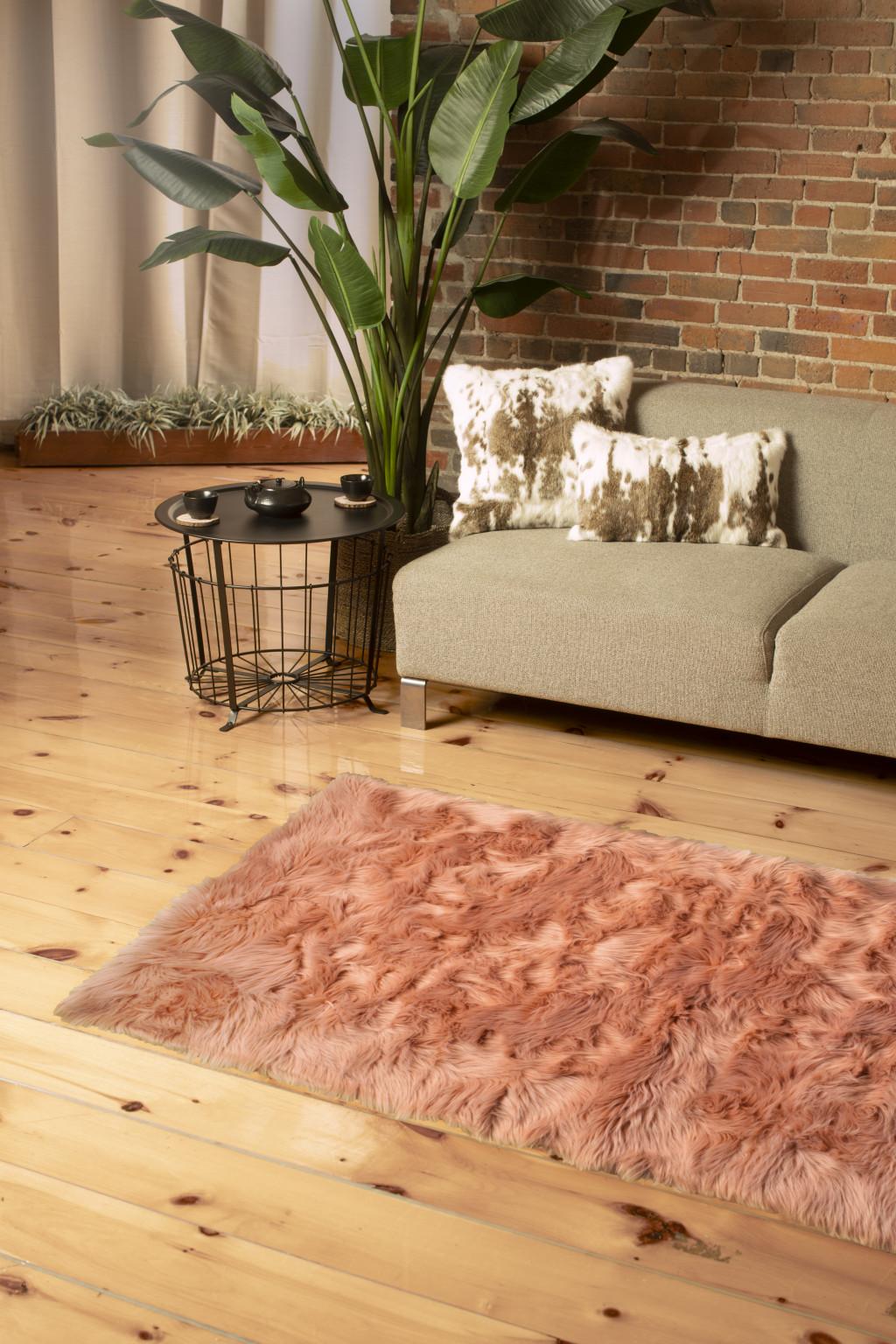 3' X 5' Dusty Rose Faux Fur Non Skid Area Rug