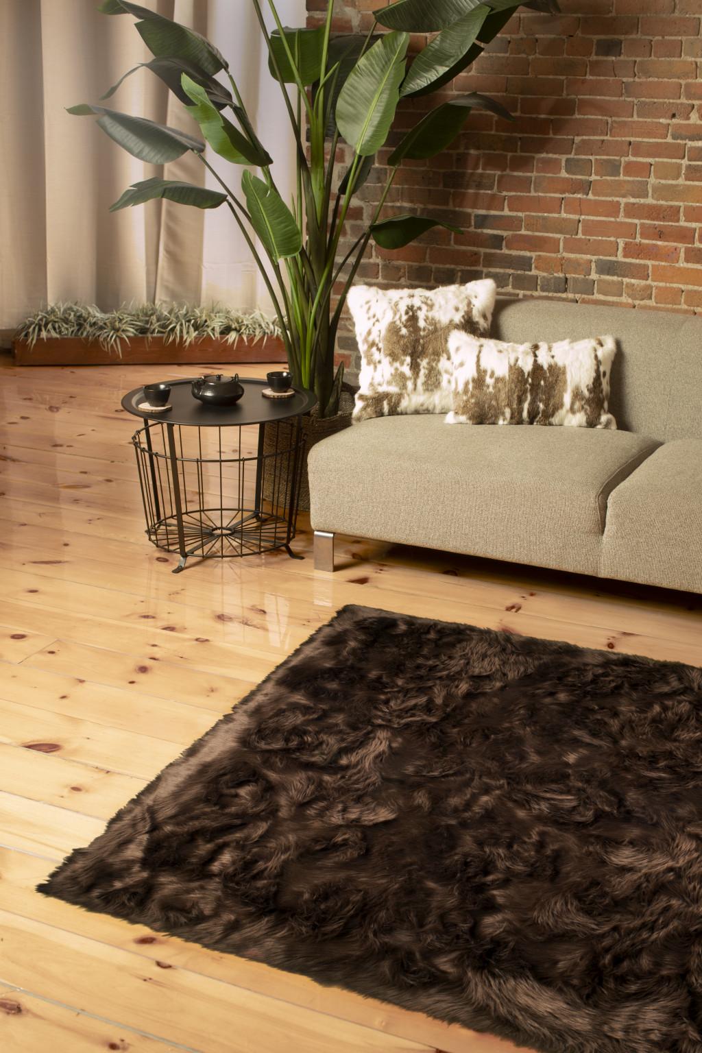 5' X 8' Chocolate Faux Fur Non Skid Area Rug Default Title