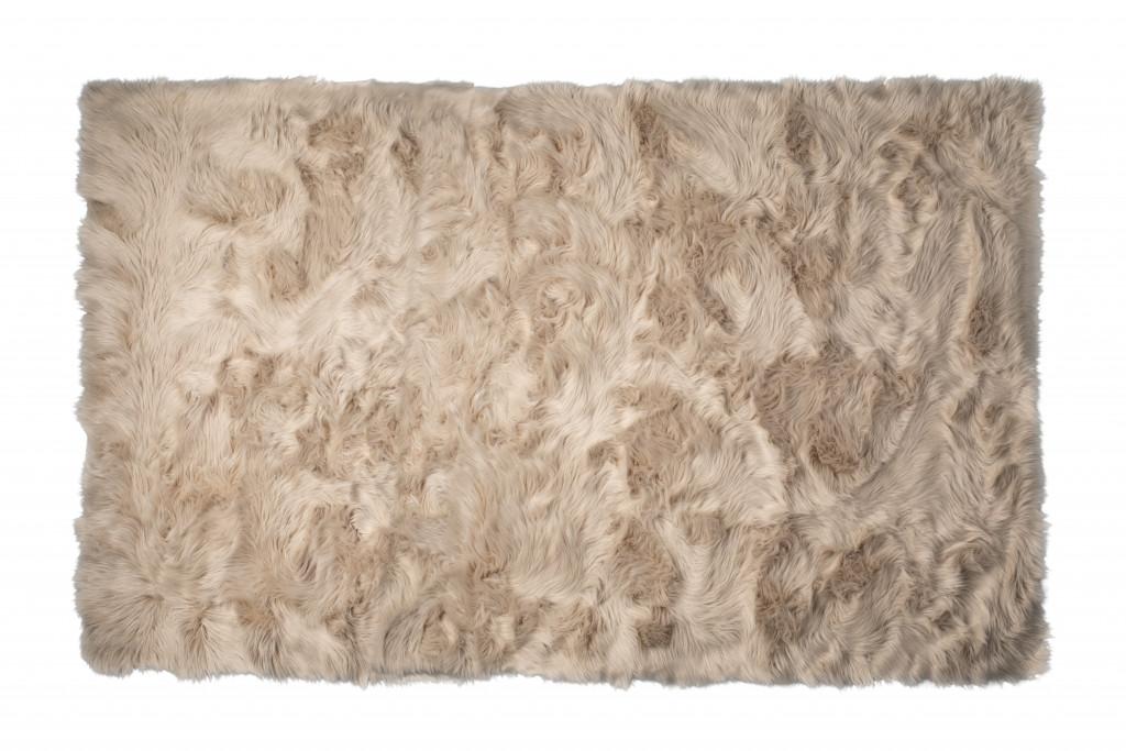 5' X 8' Taupe Faux Fur Non Skid Area Rug