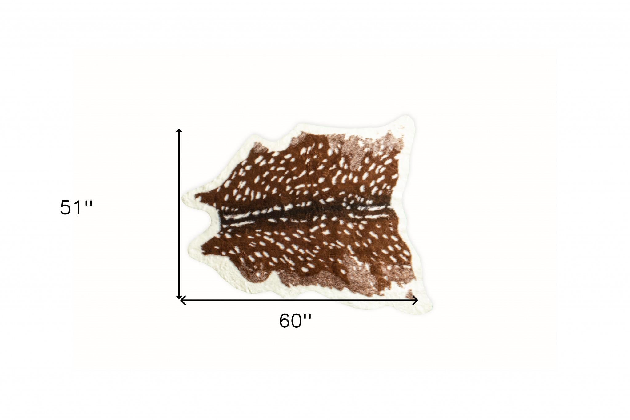 4'x 5' Off White And Brown Faux Cowhide Non Skid Area Rug