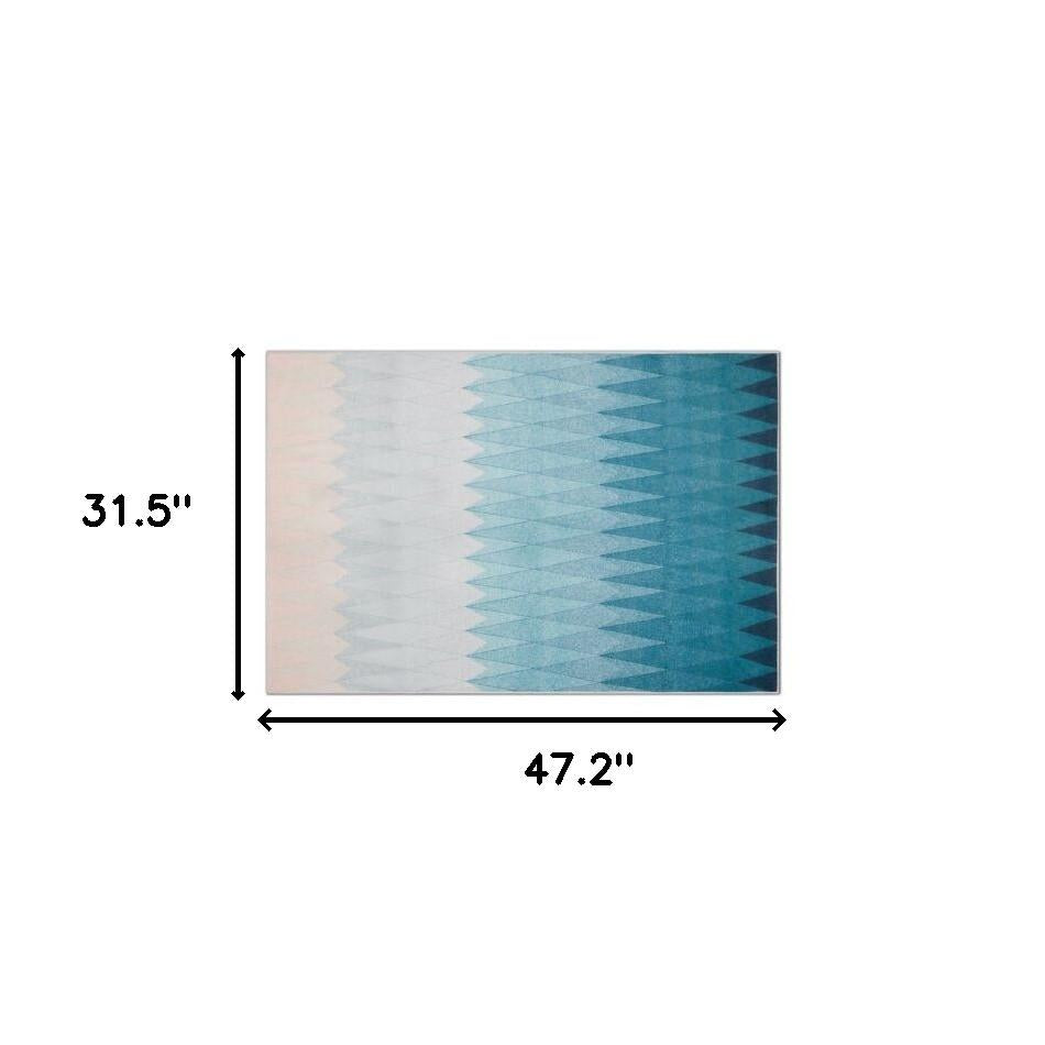 3' X 4' Shades Of Blue Geometric Non Skid Area Rug