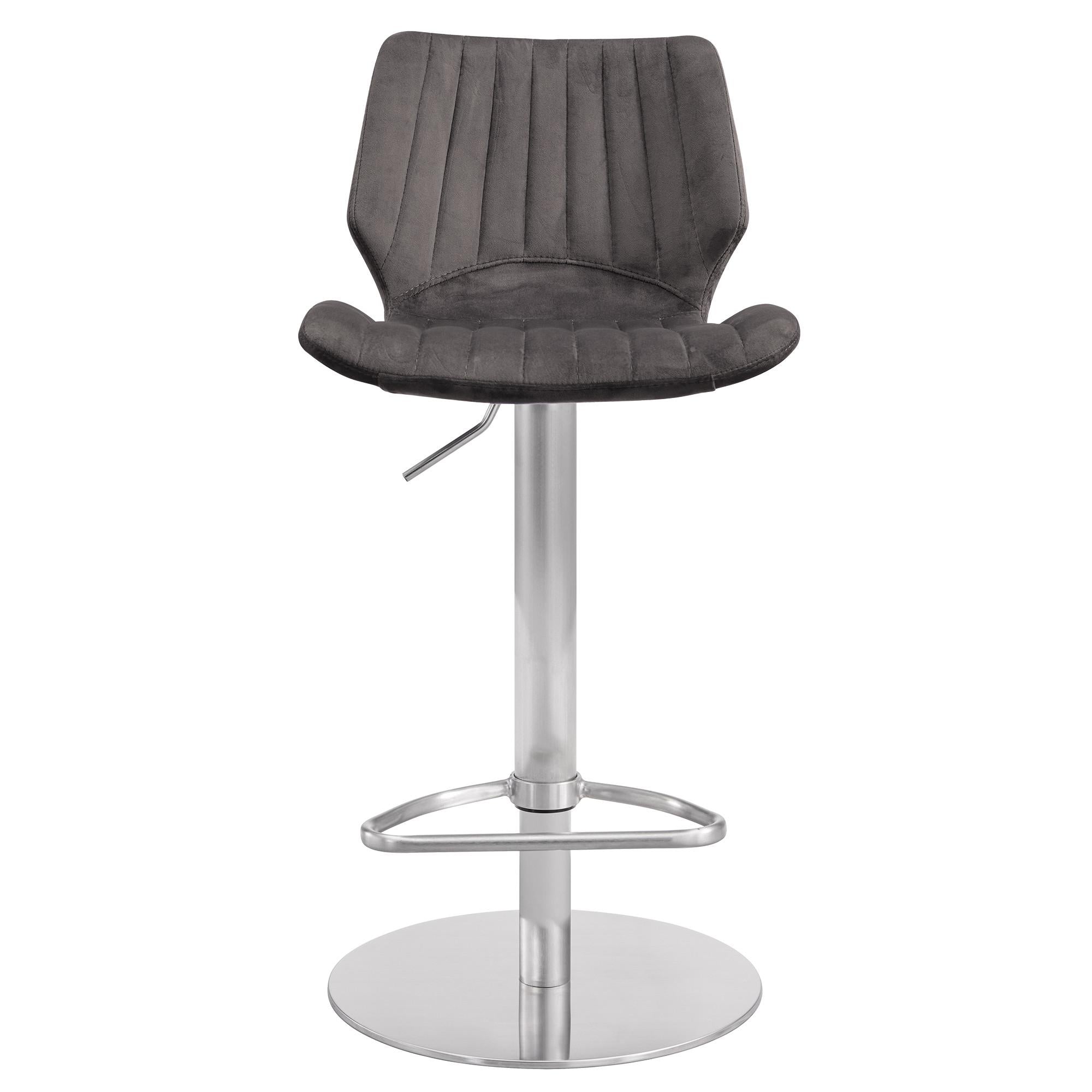 Dove Gray Velvet and Chrome Channel Adjustable Swivel Bar Stool