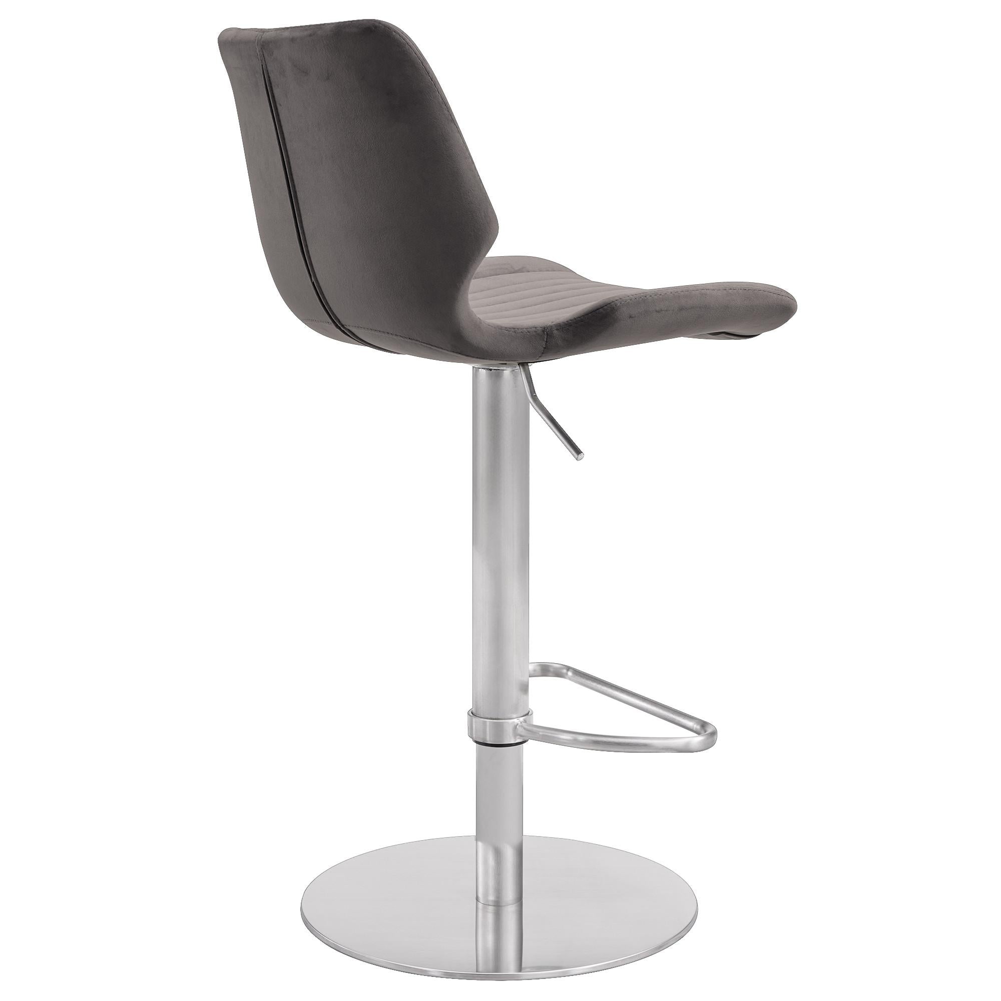 Dove Gray Velvet and Chrome Channel Adjustable Swivel Bar Stool