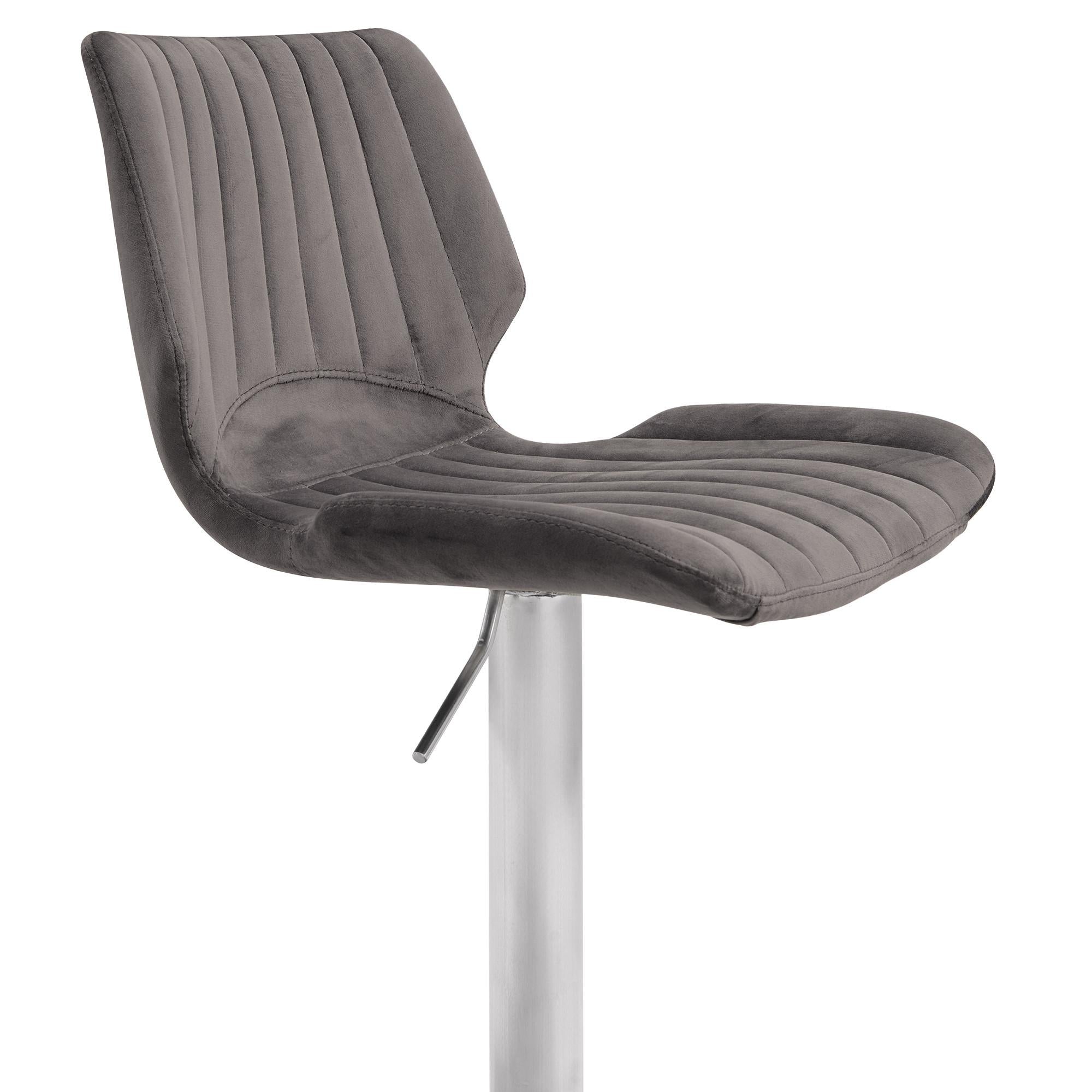 Dove Gray Velvet and Chrome Channel Adjustable Swivel Bar Stool