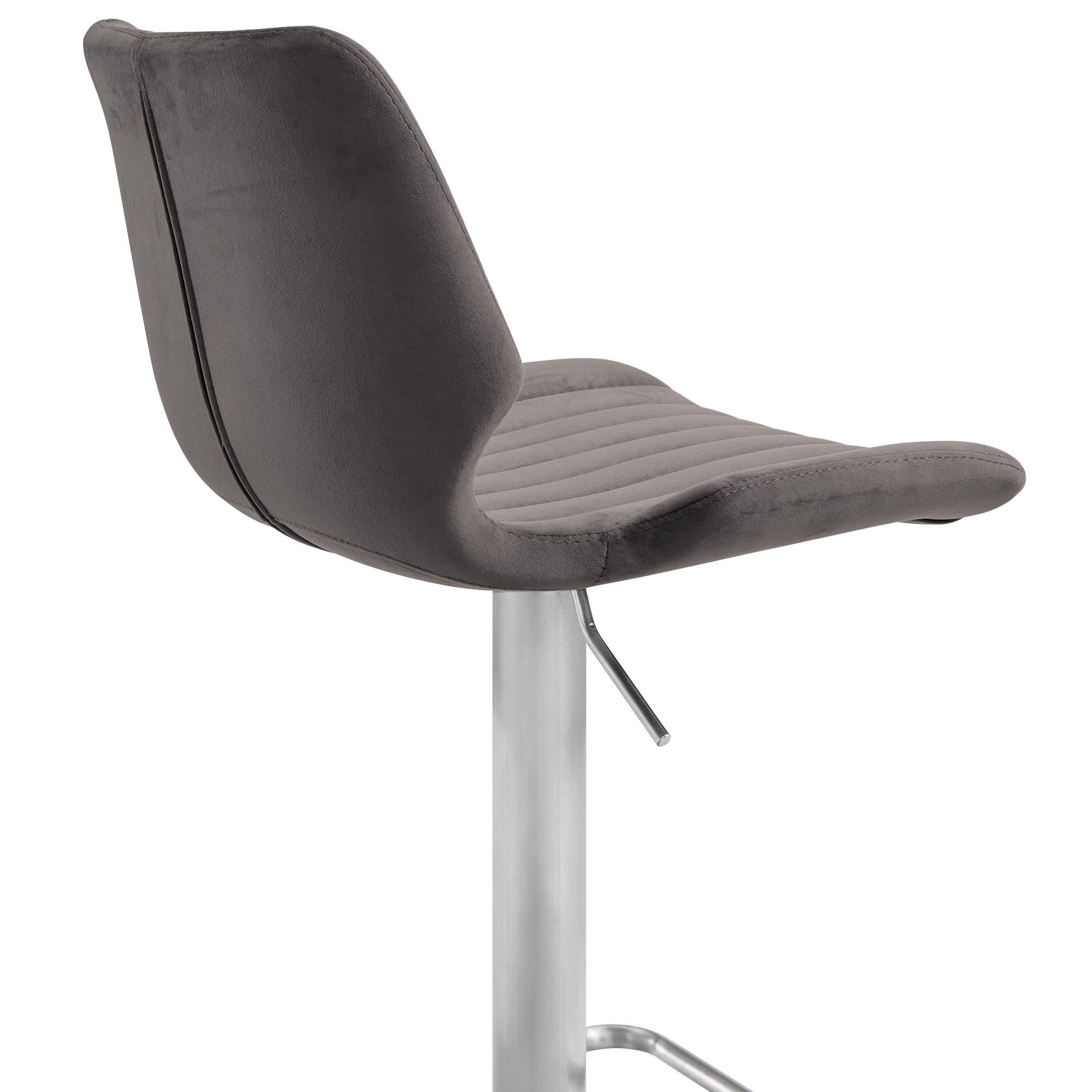 Dove Gray Velvet and Chrome Channel Adjustable Swivel Bar Stool