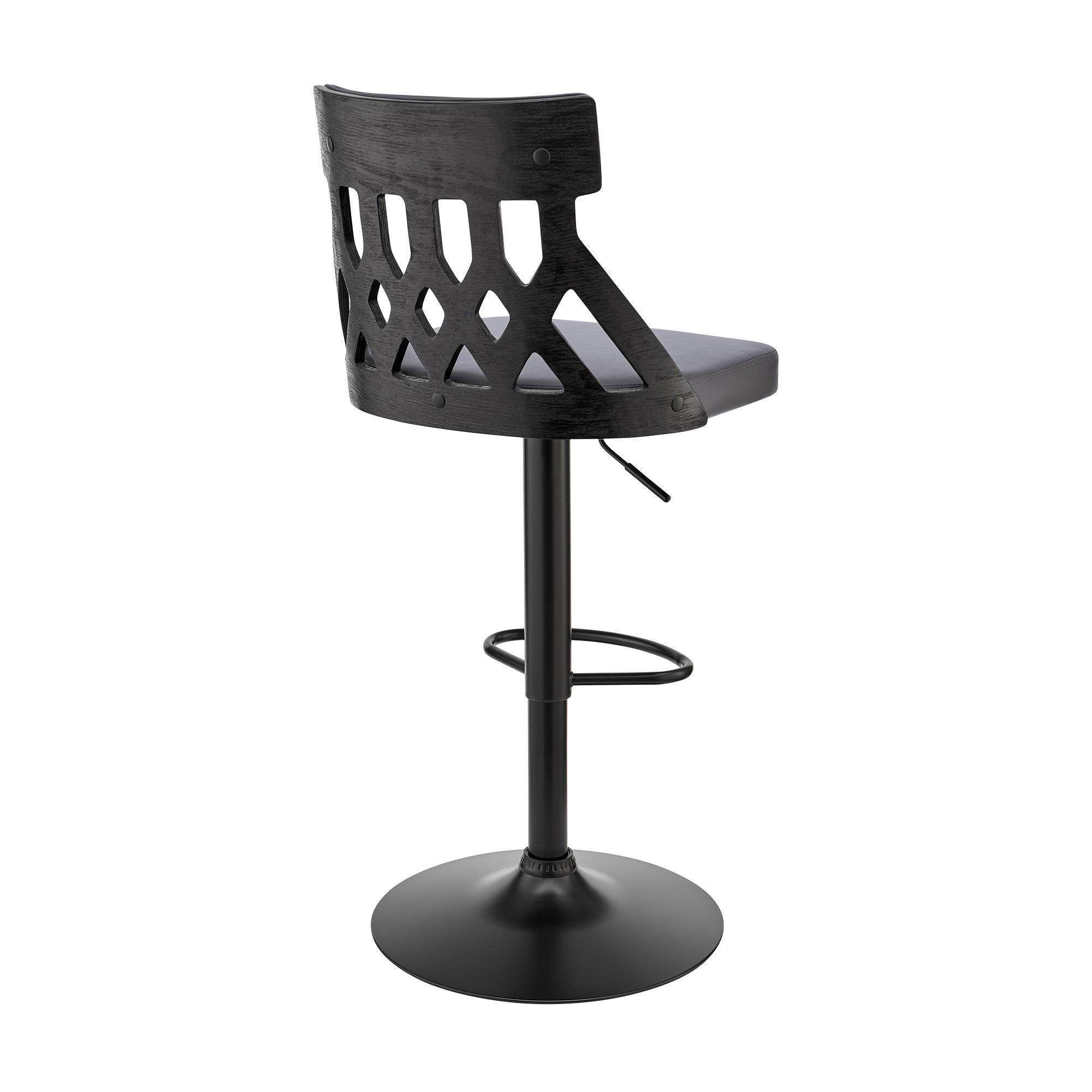 Adjustable Gray Faux Leather and Black Lattice Bar Stool