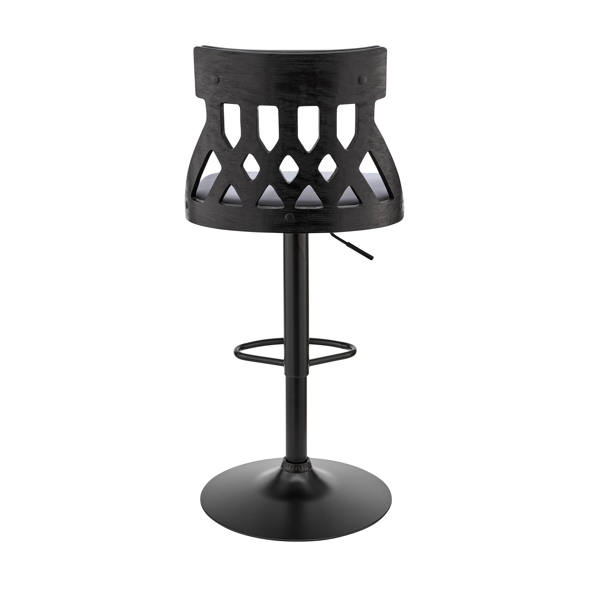 Adjustable Gray Faux Leather and Black Lattice Bar Stool