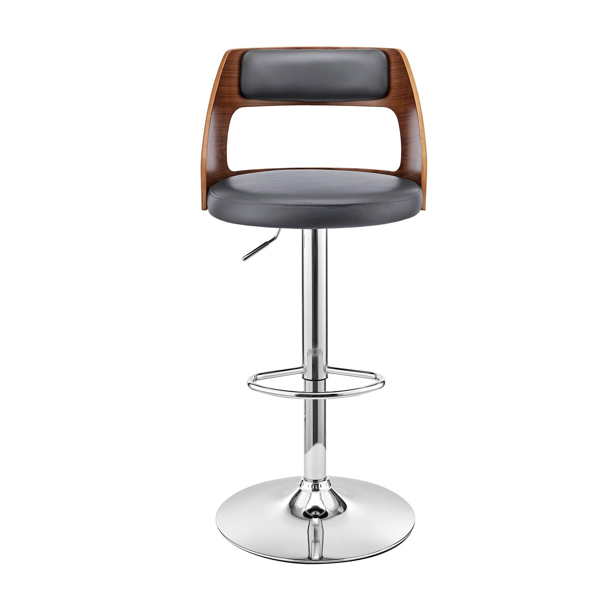 Gray Upholstered Chrome Base Adjustable Swivel Bar Stool