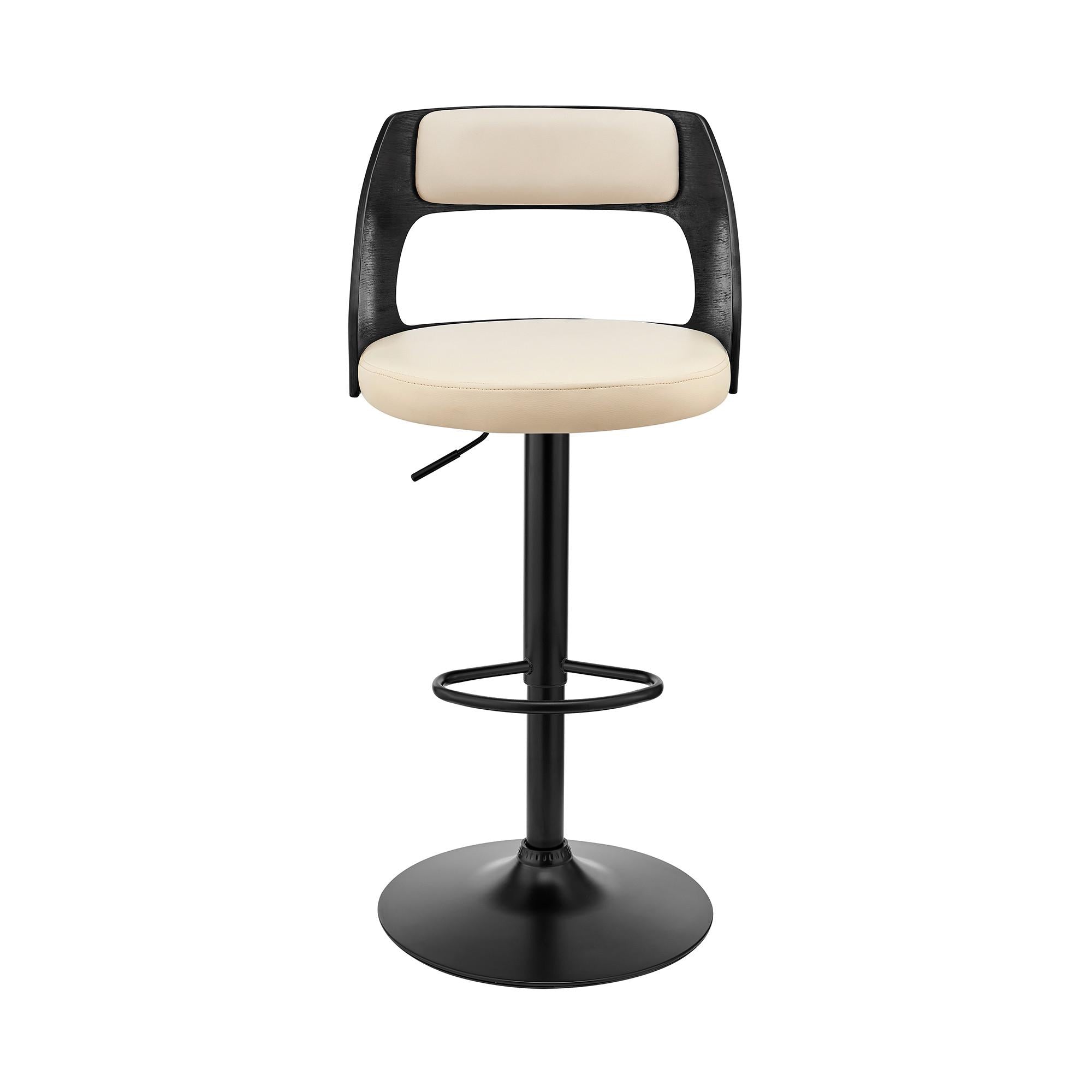 Cream Upholstered Black Base Adjustable Swivel Bar Stool