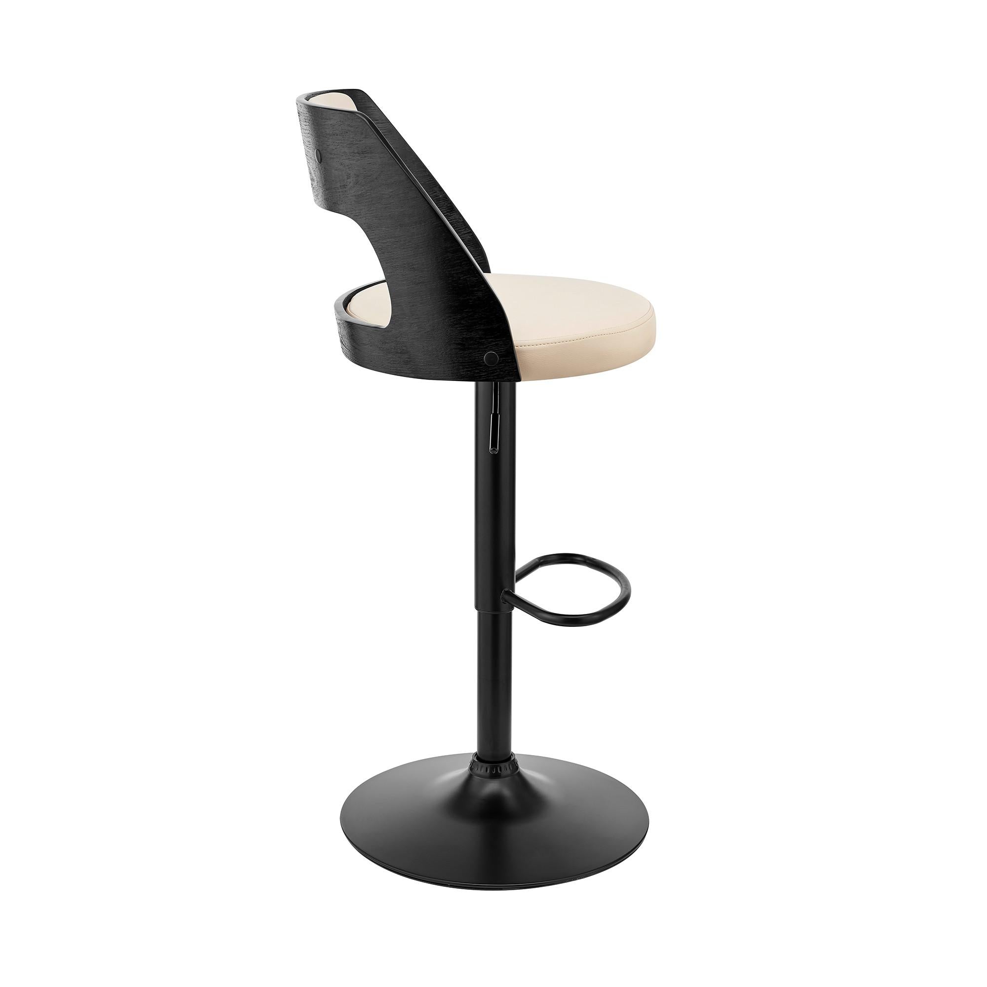 Cream Upholstered Black Base Adjustable Swivel Bar Stool