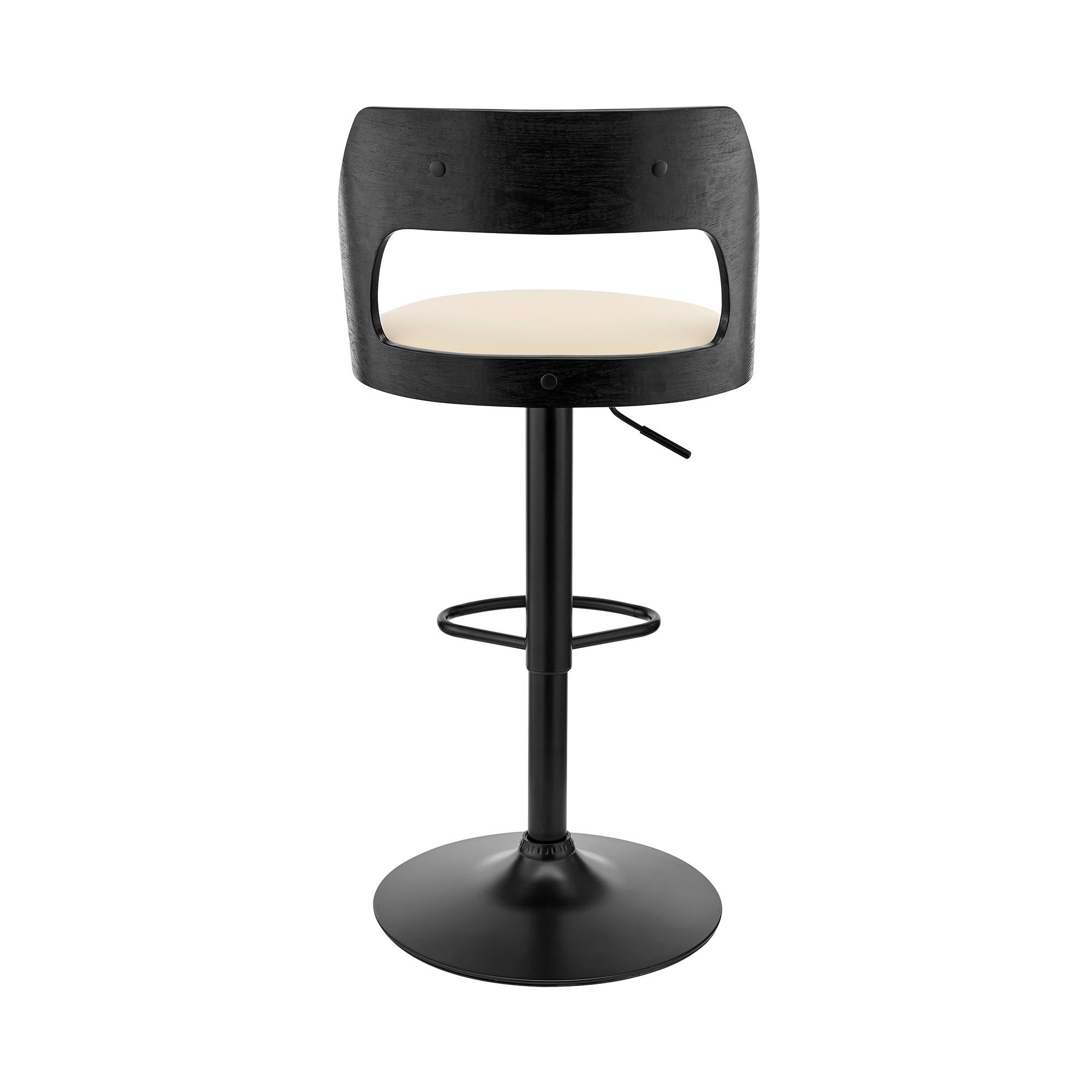 Cream Upholstered Black Base Adjustable Swivel Bar Stool