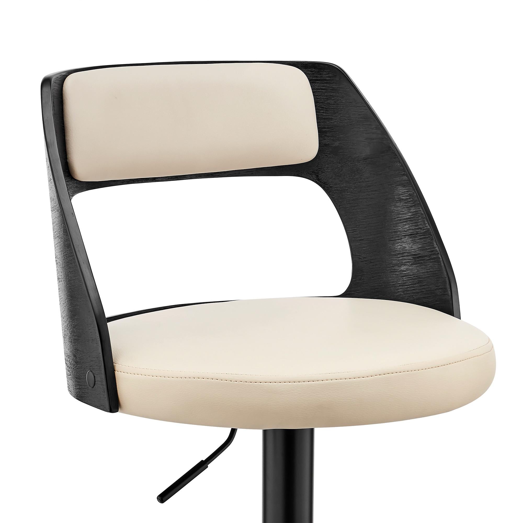 Cream Upholstered Black Base Adjustable Swivel Bar Stool