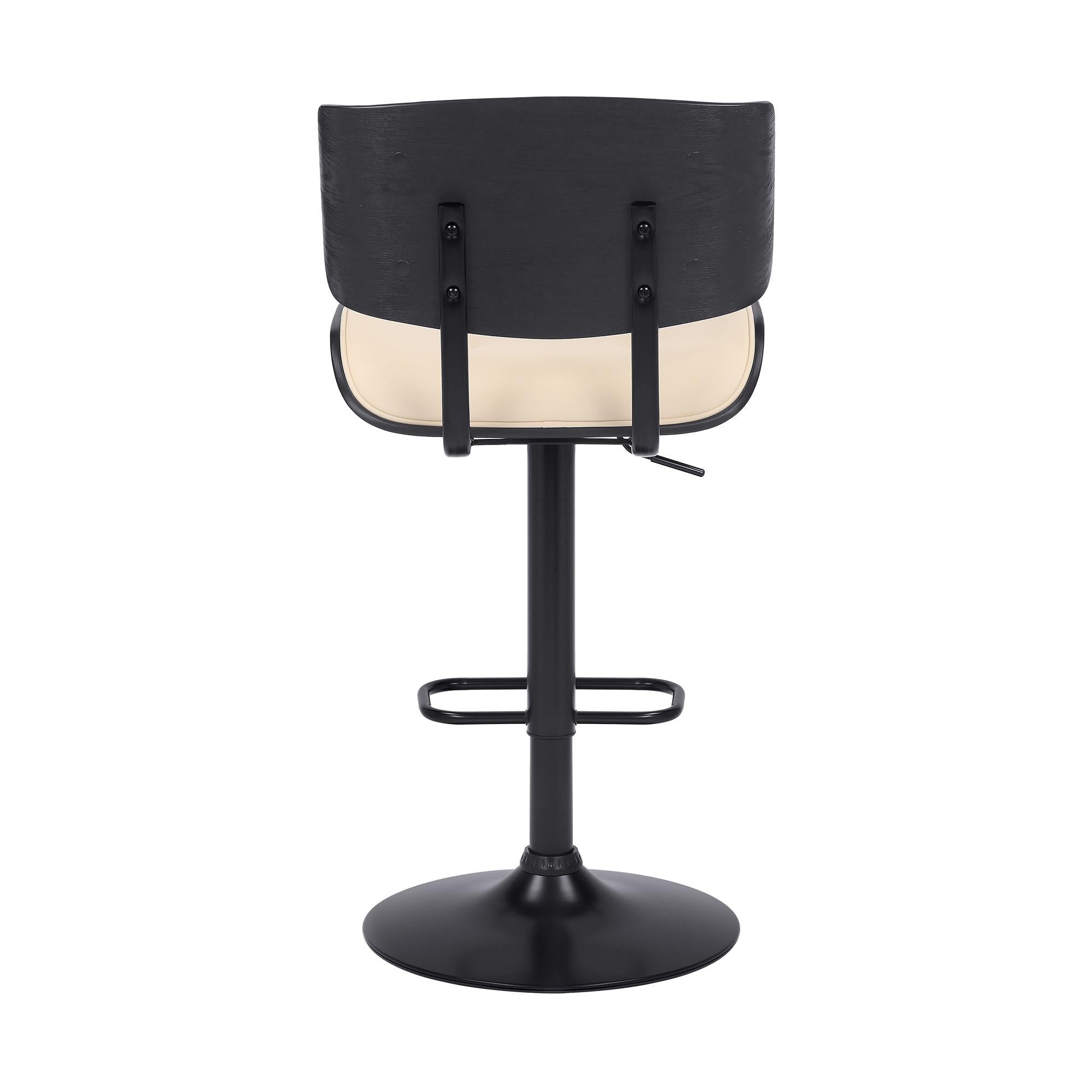 Adjustable Cream Tufted Faux Leather and Black Wood Swivel Barstool.