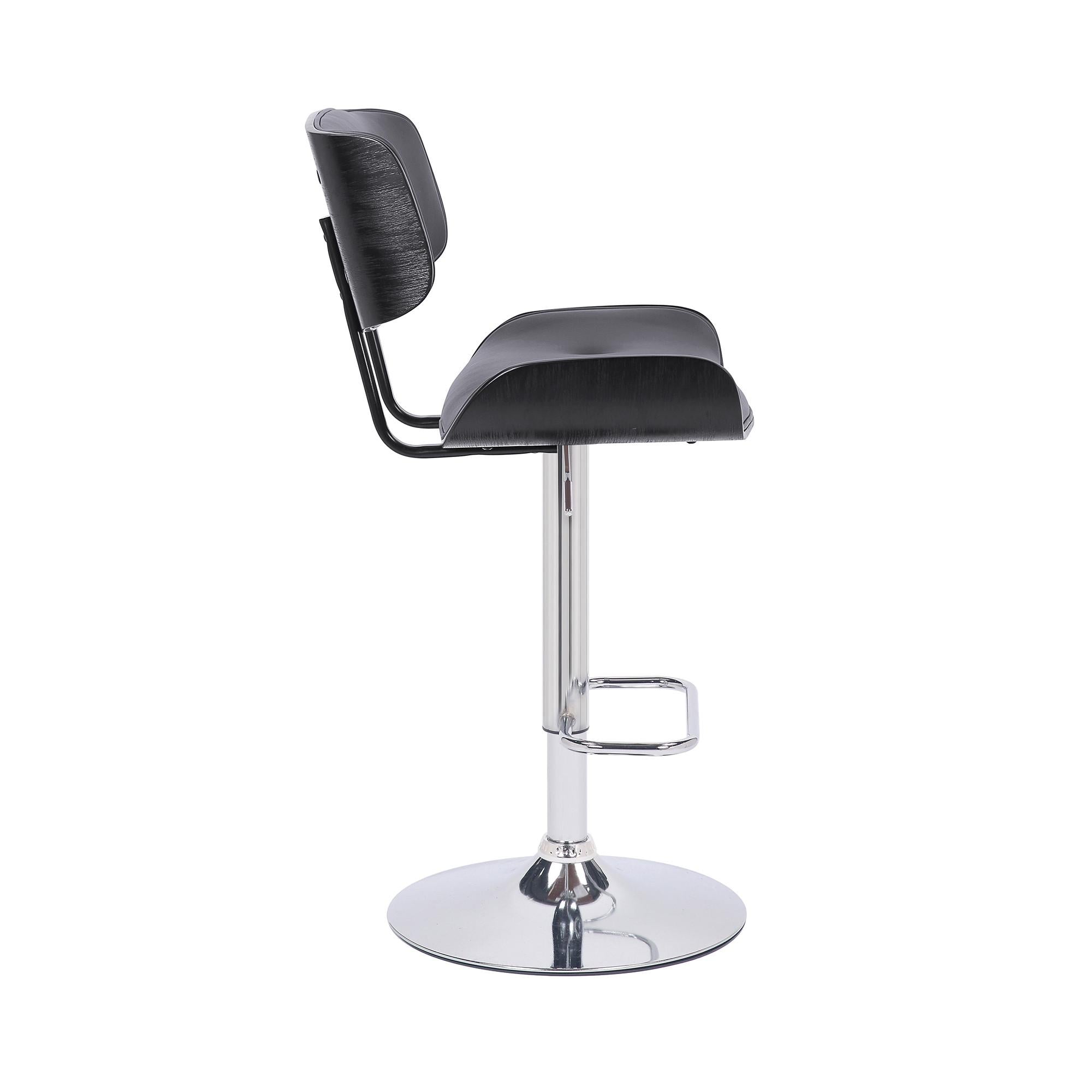 Adjustable Gray Tufted Faux Leather Black and Chrome Swivel Barstool.