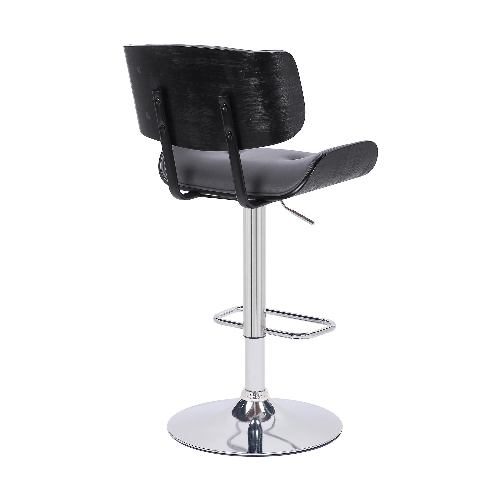 Adjustable Gray Tufted Faux Leather Black and Chrome Swivel Barstool.