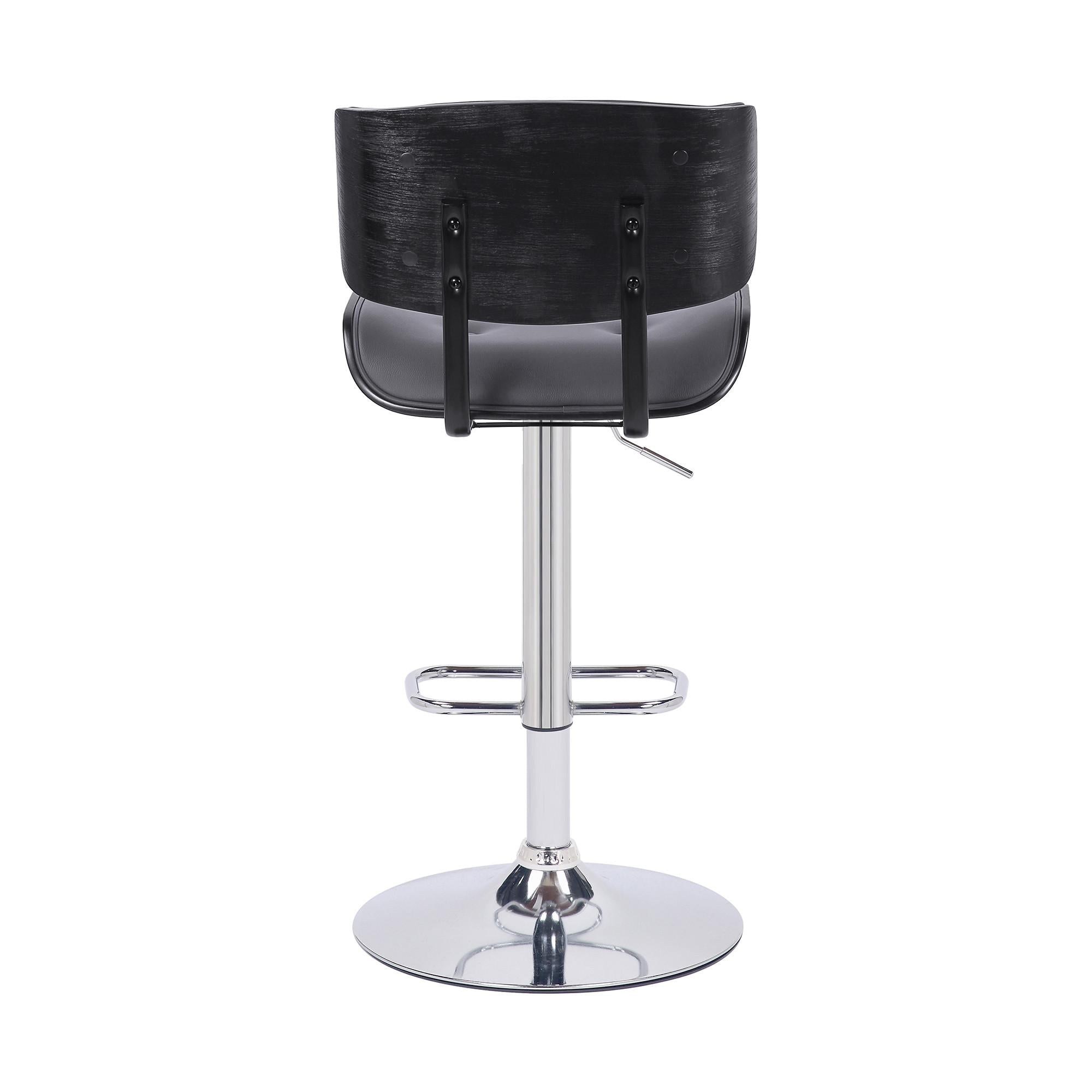 Adjustable Gray Tufted Faux Leather Black and Chrome Swivel Barstool.