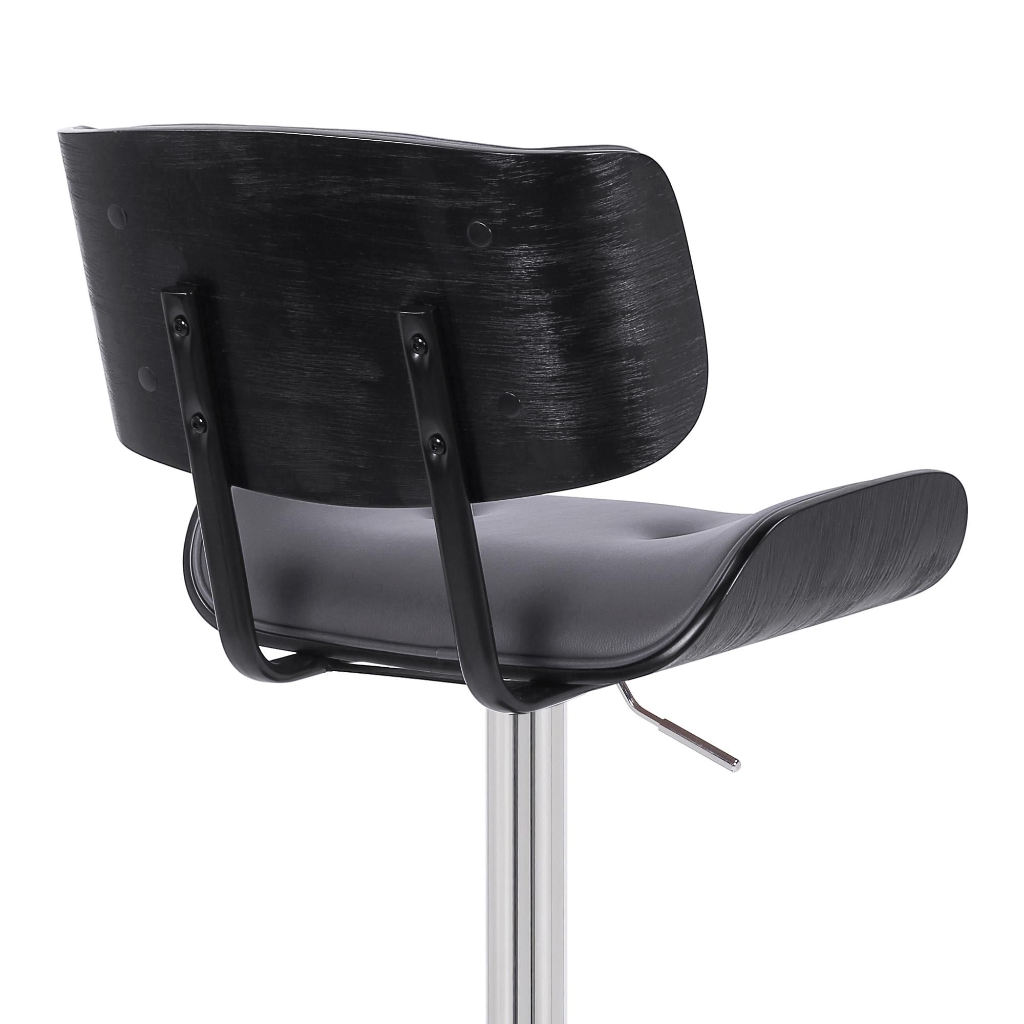 Adjustable Gray Tufted Faux Leather Black and Chrome Swivel Barstool.