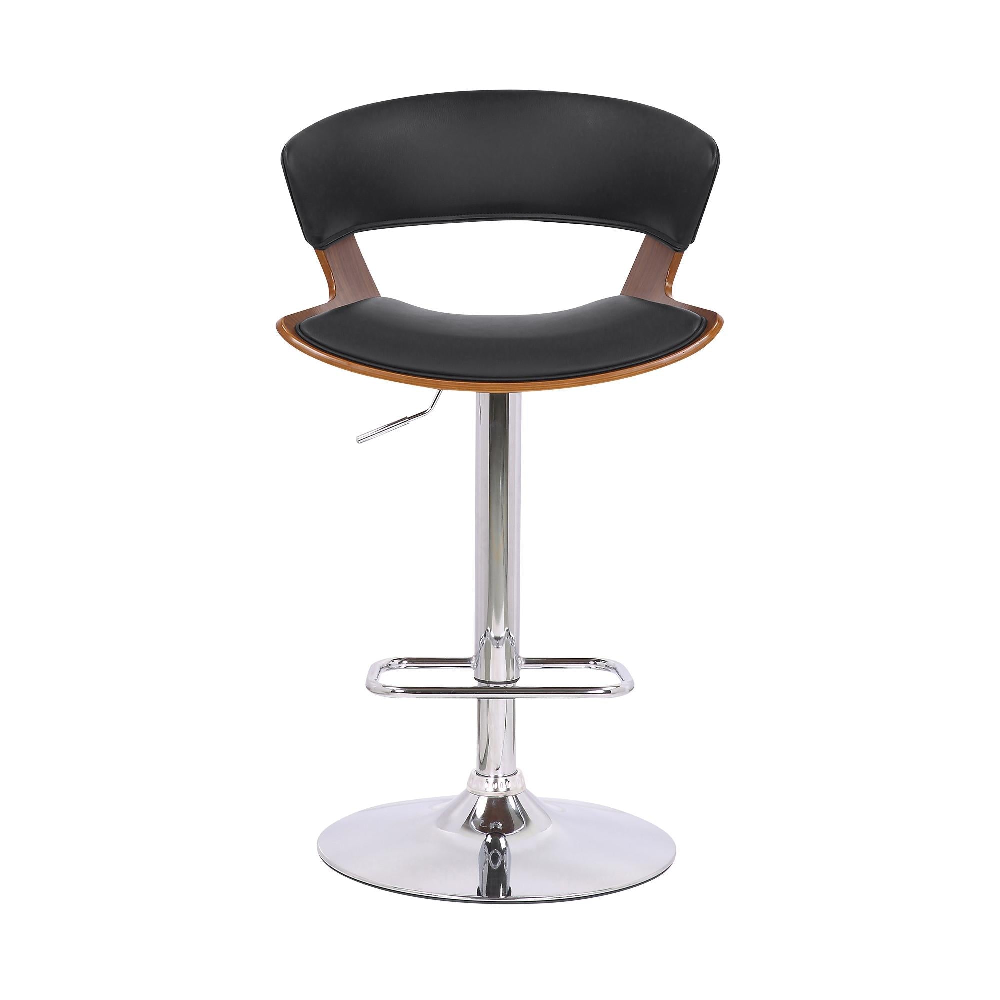 Black Faux Leather Adjustable Swivel Wooden Bar Stool