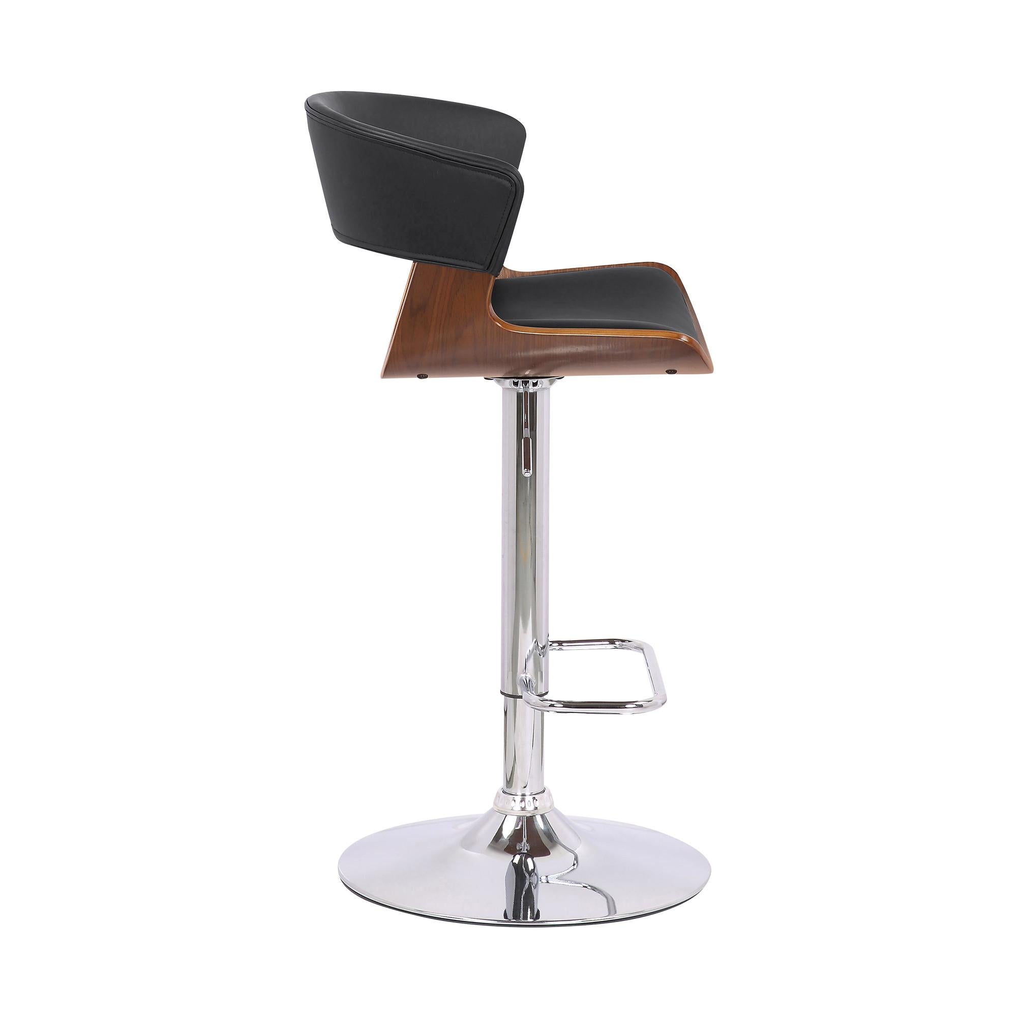 Black Faux Leather Adjustable Swivel Wooden Bar Stool