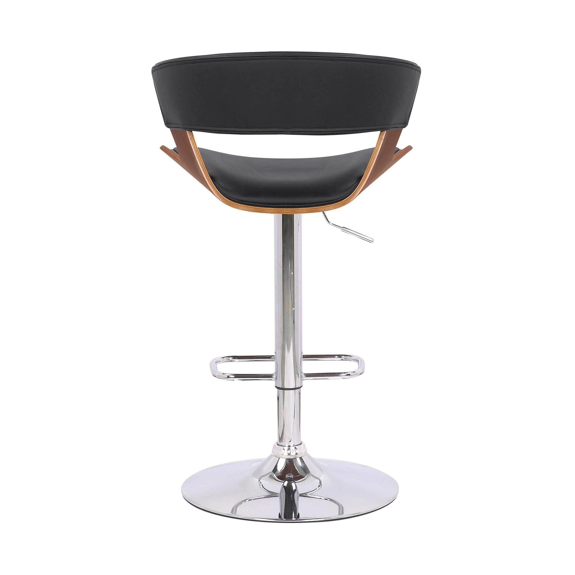 Black Faux Leather Adjustable Swivel Wooden Bar Stool