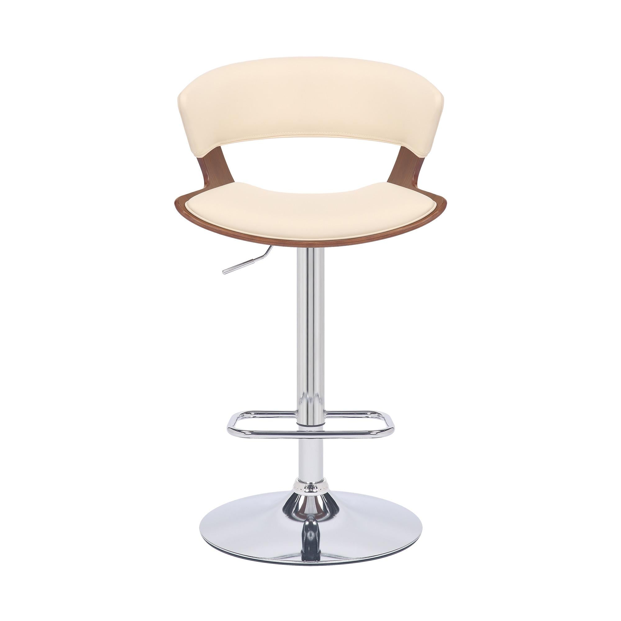 Cream Faux Leather Adjustable Swivel Wooden Bar Stool