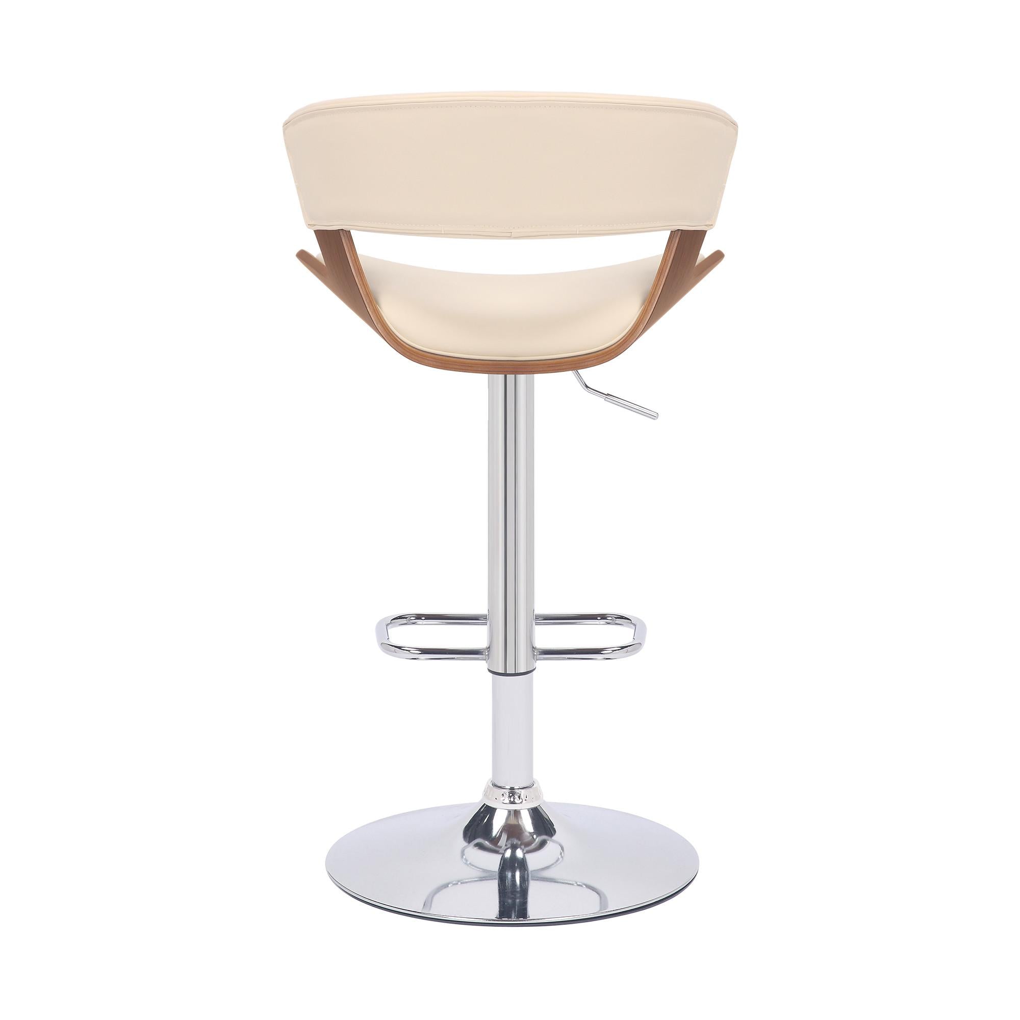 Cream Faux Leather Adjustable Swivel Wooden Bar Stool