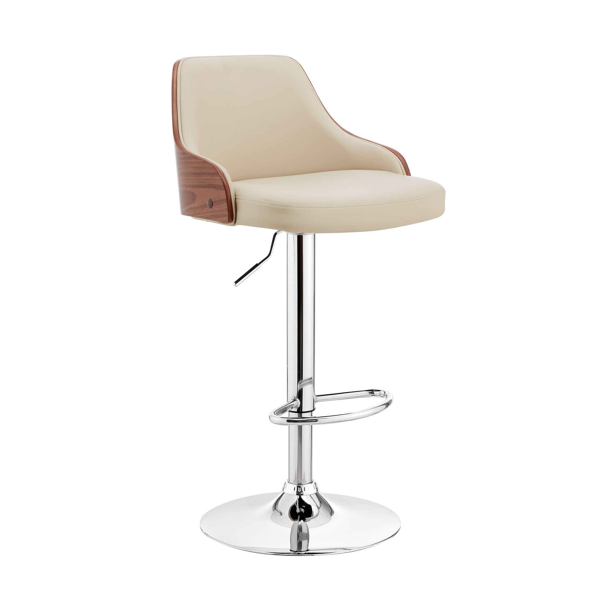 Cream Faux Leather Adjustable Modern Bar Stool