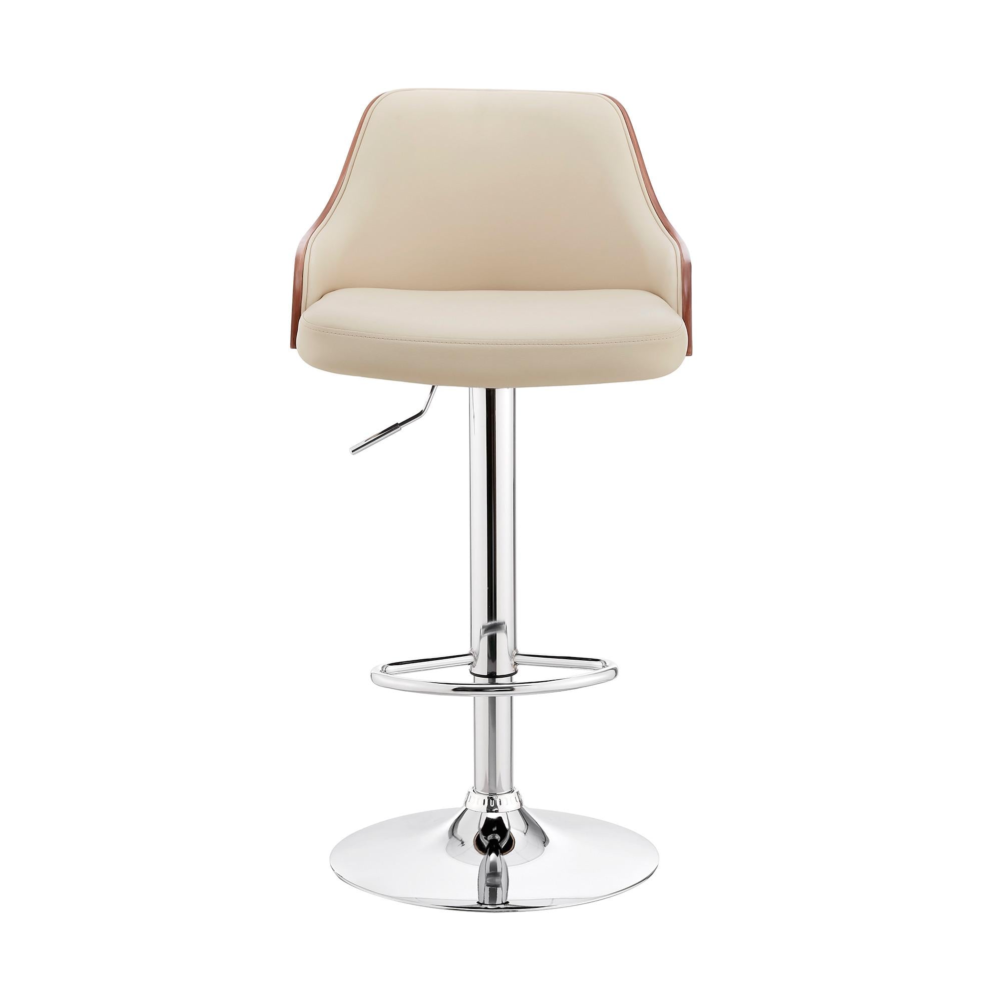 Cream Faux Leather Adjustable Modern Bar Stool