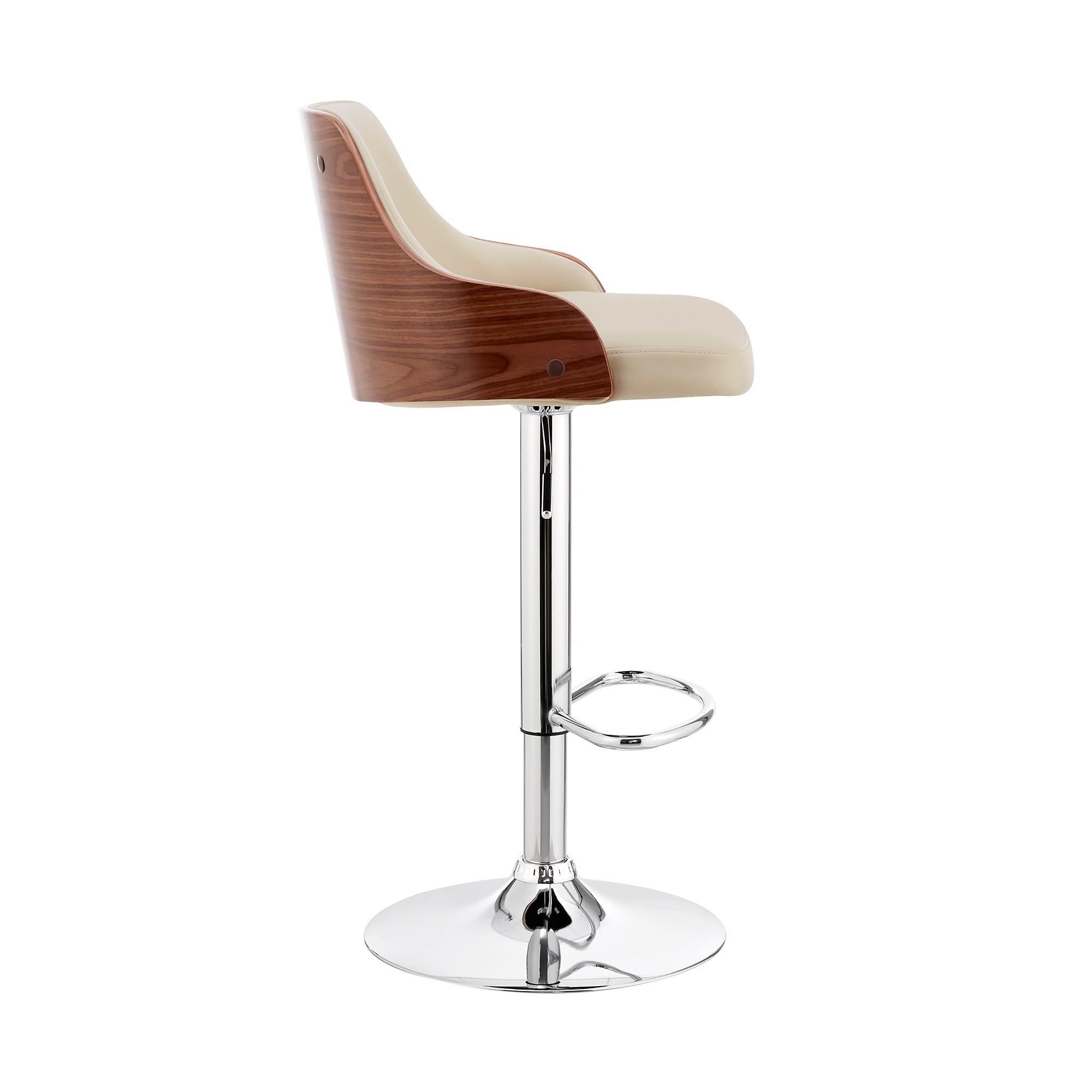 Cream Faux Leather Adjustable Modern Bar Stool