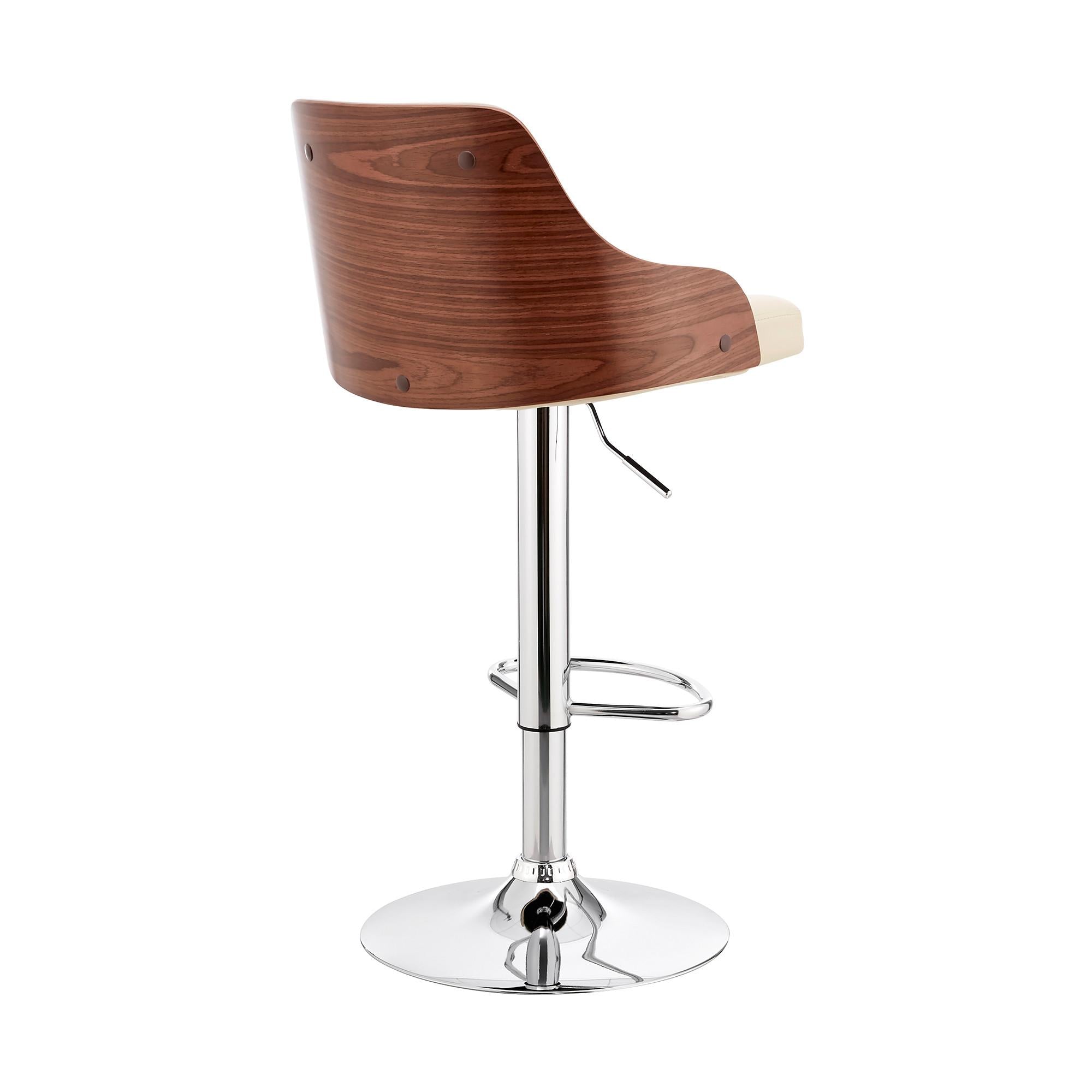 Cream Faux Leather Adjustable Modern Bar Stool