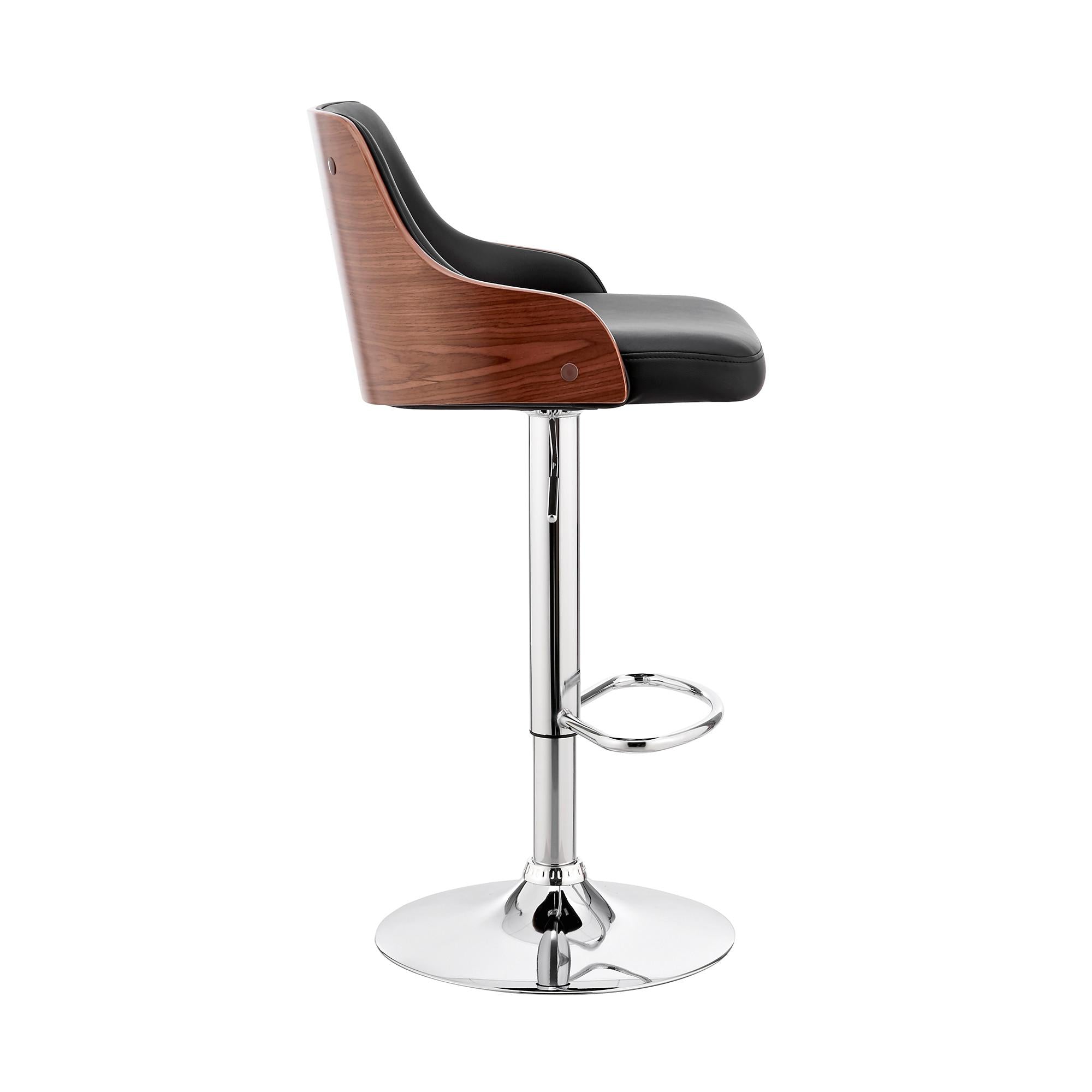 Black Faux Leather Adjustable Modern Bar Stool