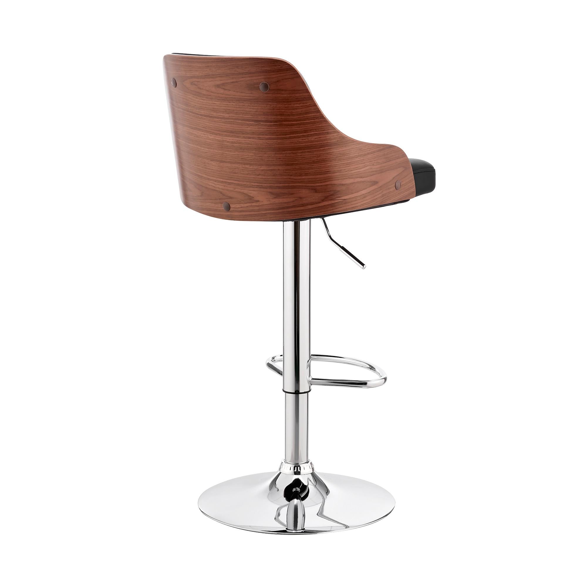 Black Faux Leather Adjustable Modern Bar Stool