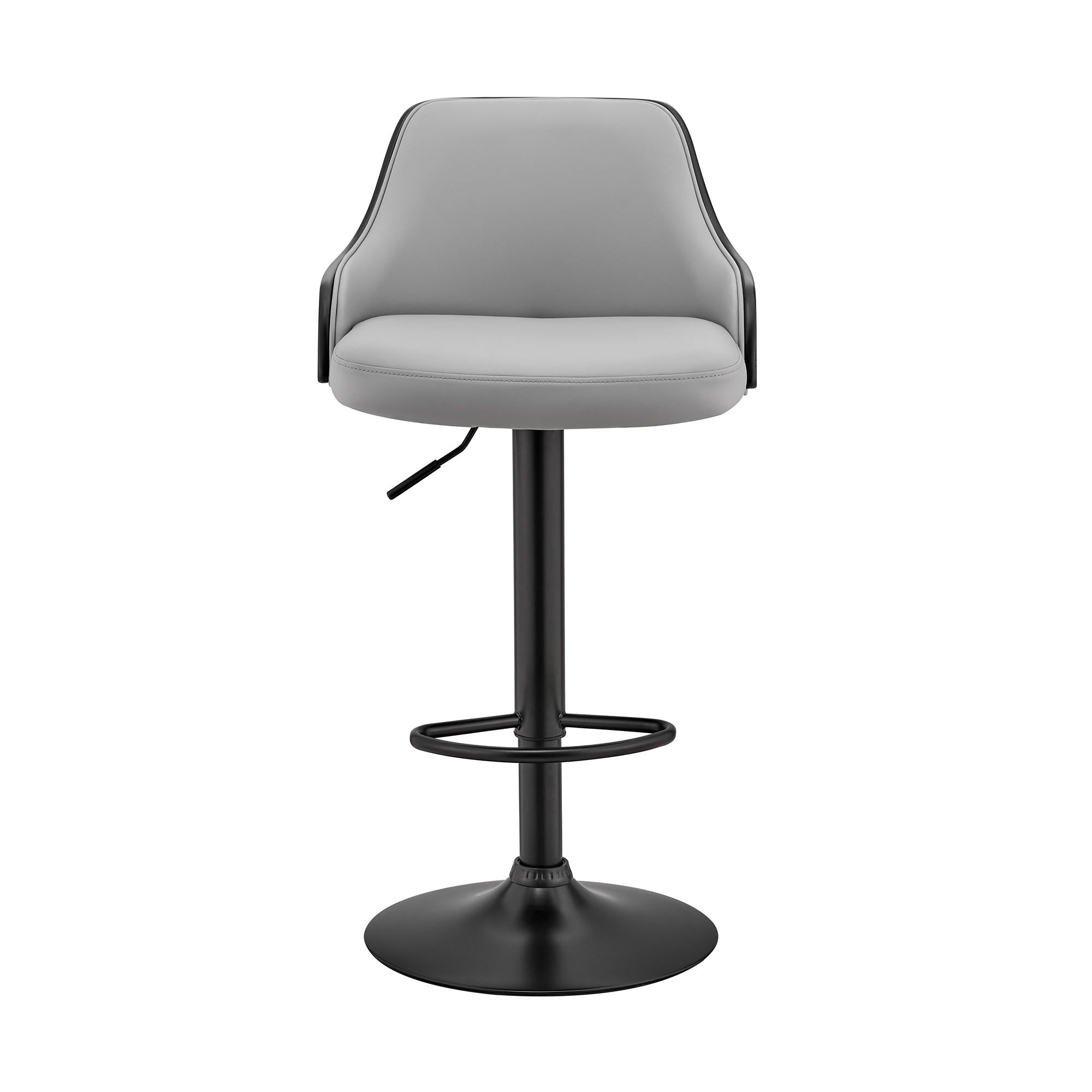 Gray Faux Leather Black Base Adjustable Modern Bar Stool