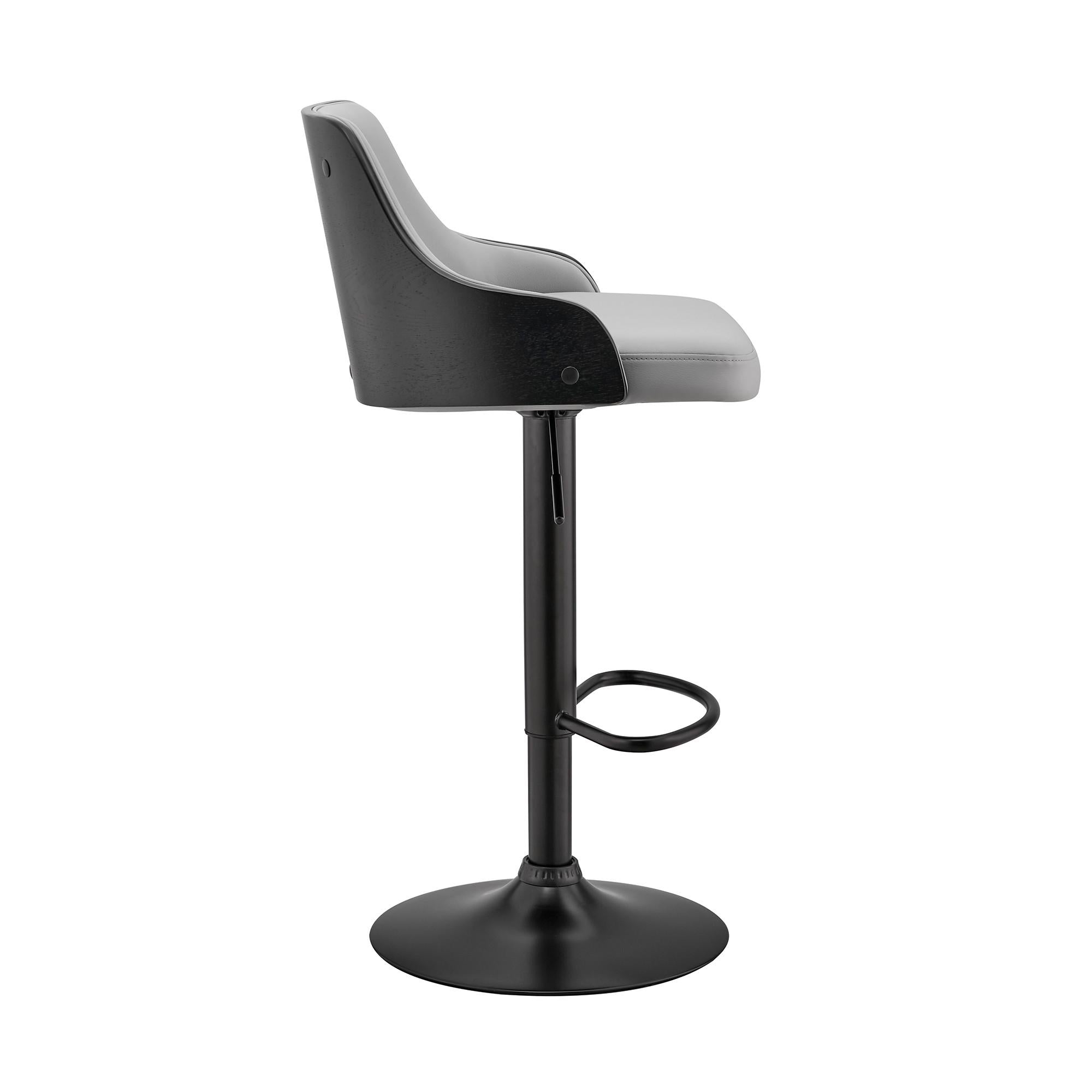 Gray Faux Leather Black Base Adjustable Modern Bar Stool