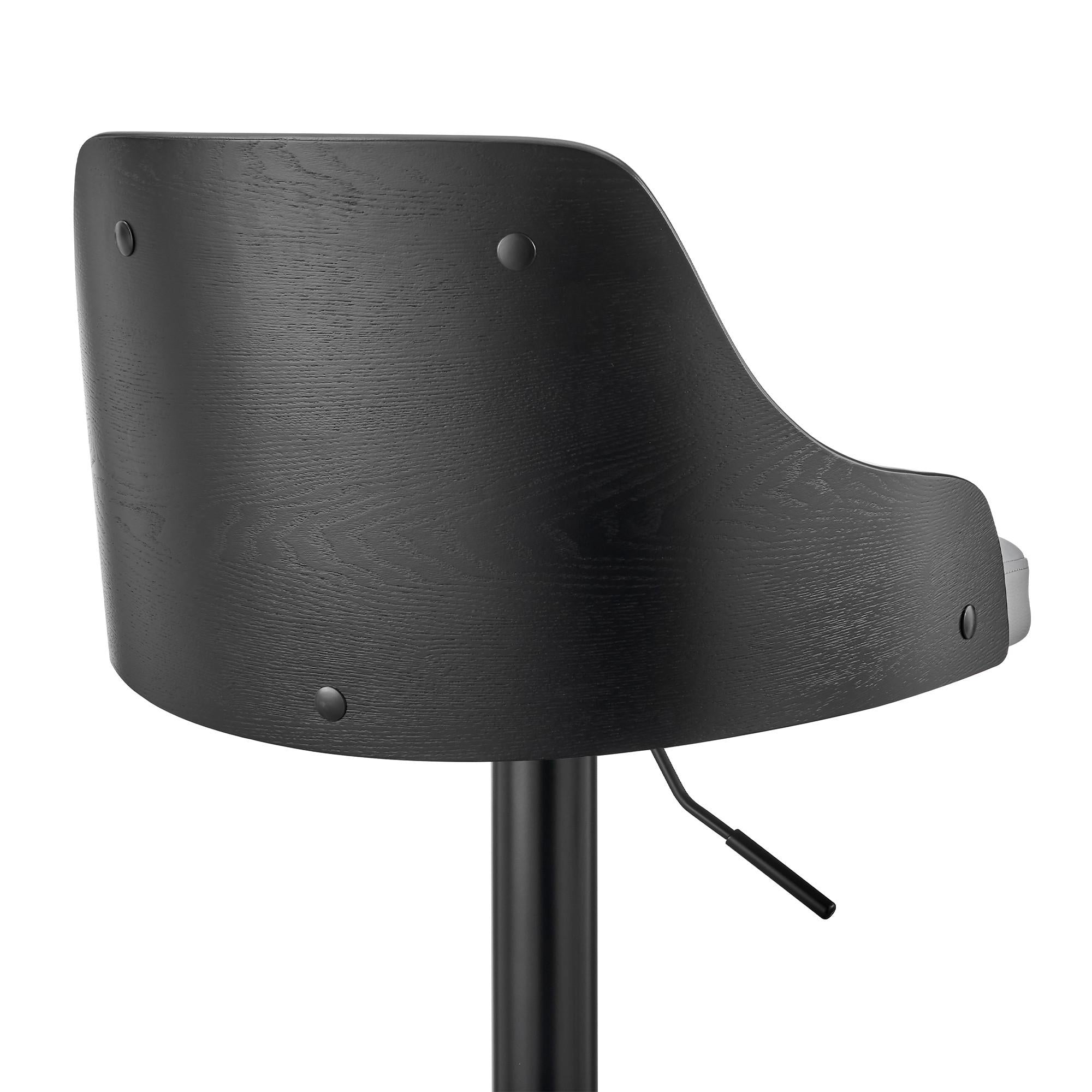 Gray Faux Leather Black Base Adjustable Modern Bar Stool