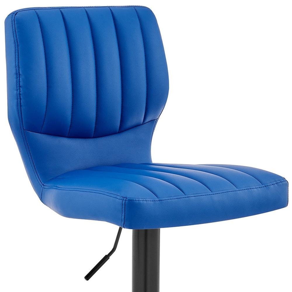 Blue Faux Leather Textured Adjustable Bar Stool