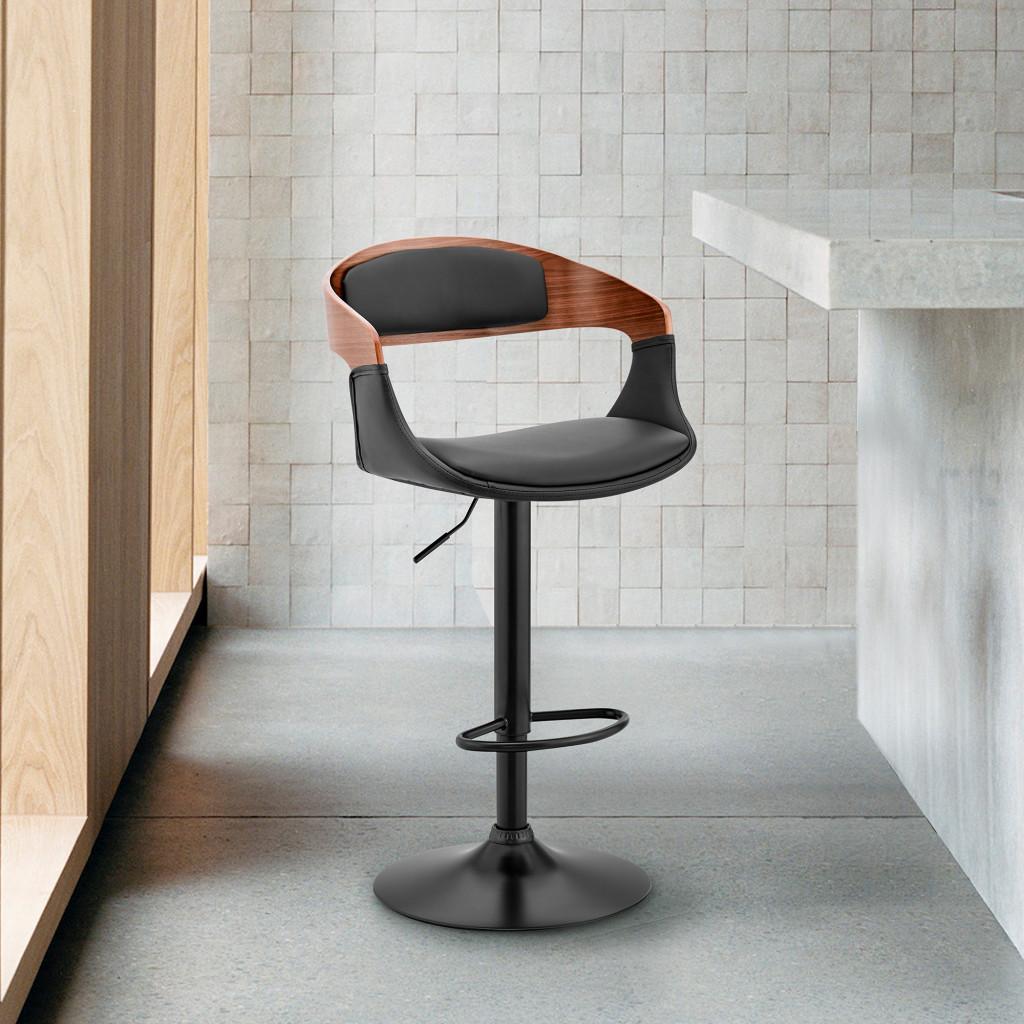 Black Modern Upholstered & Black Base Bar Stool