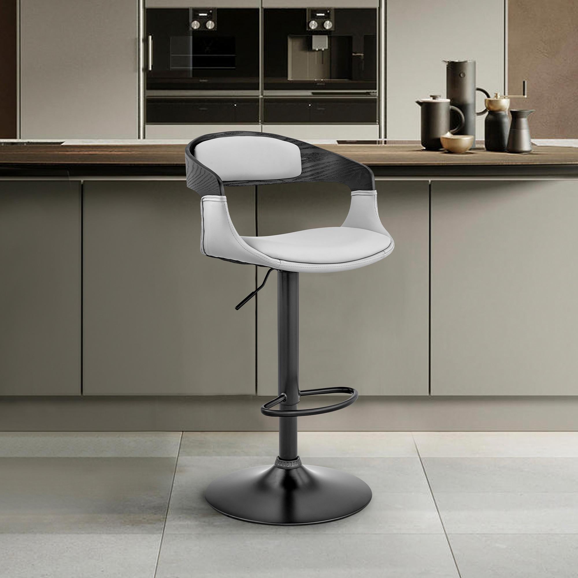 Gray Modern Upholstered & Black Base Bar Stool