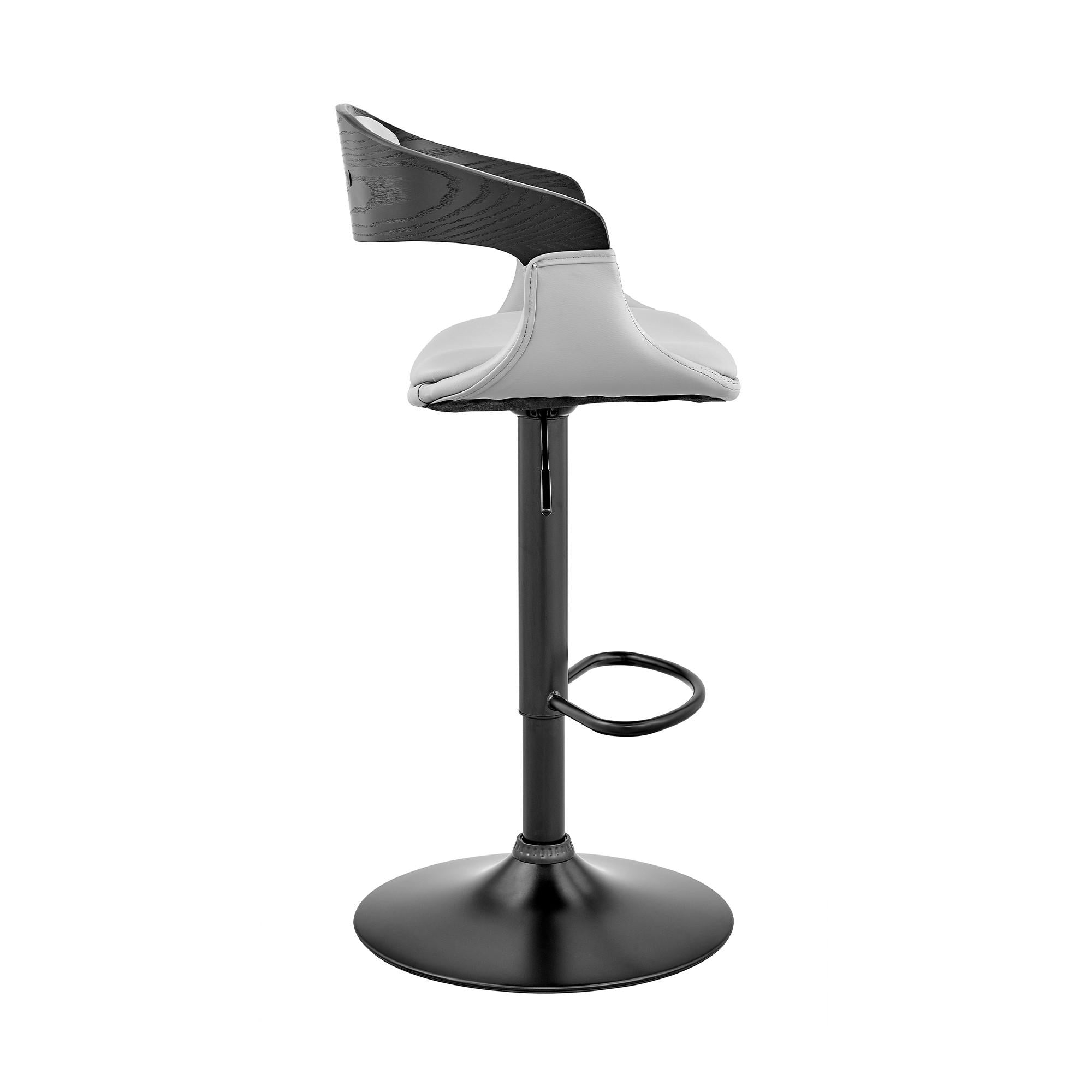 Gray Modern Upholstered & Black Base Bar Stool